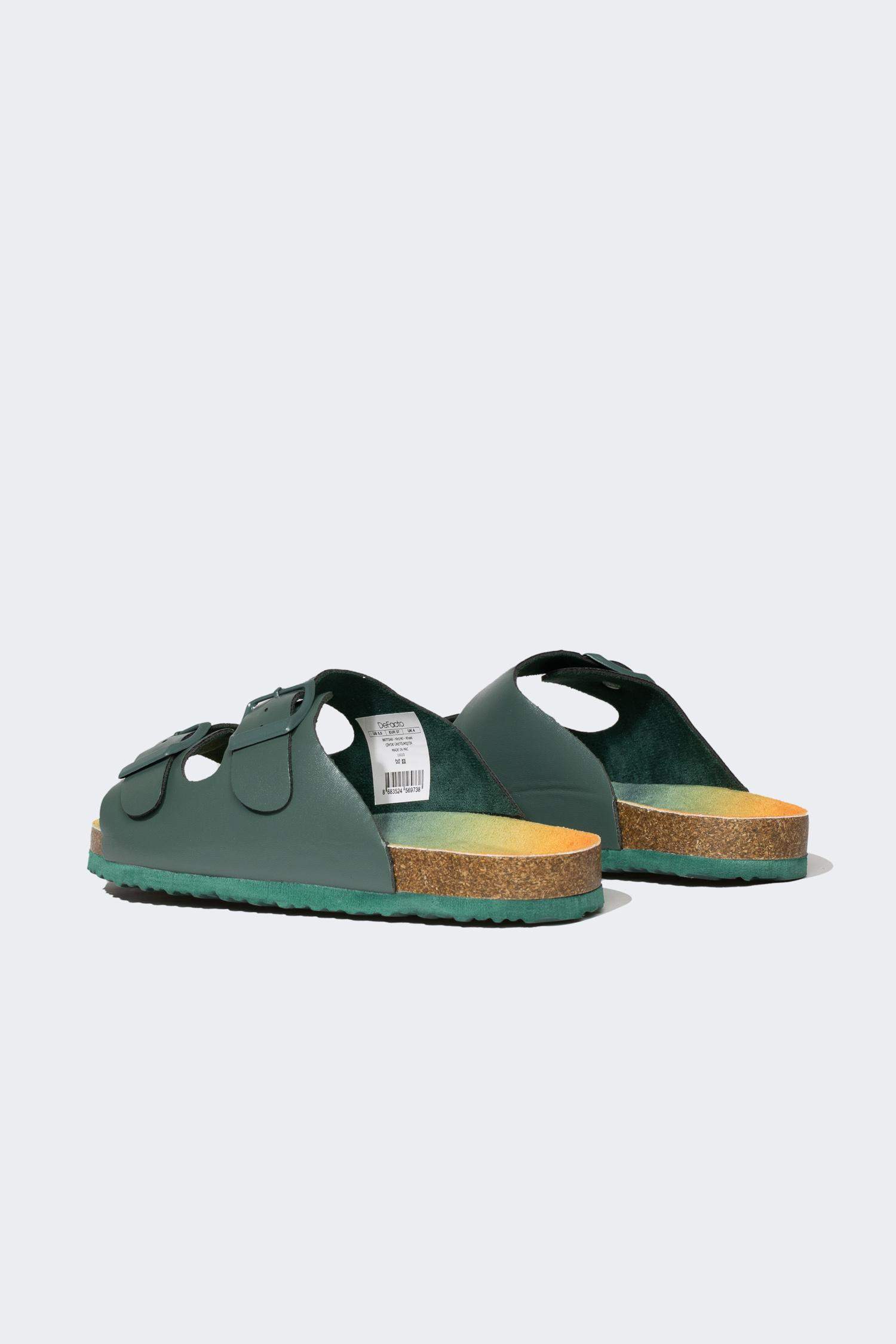 Boy Flat Sole Double Banded Faux Leather Slippers