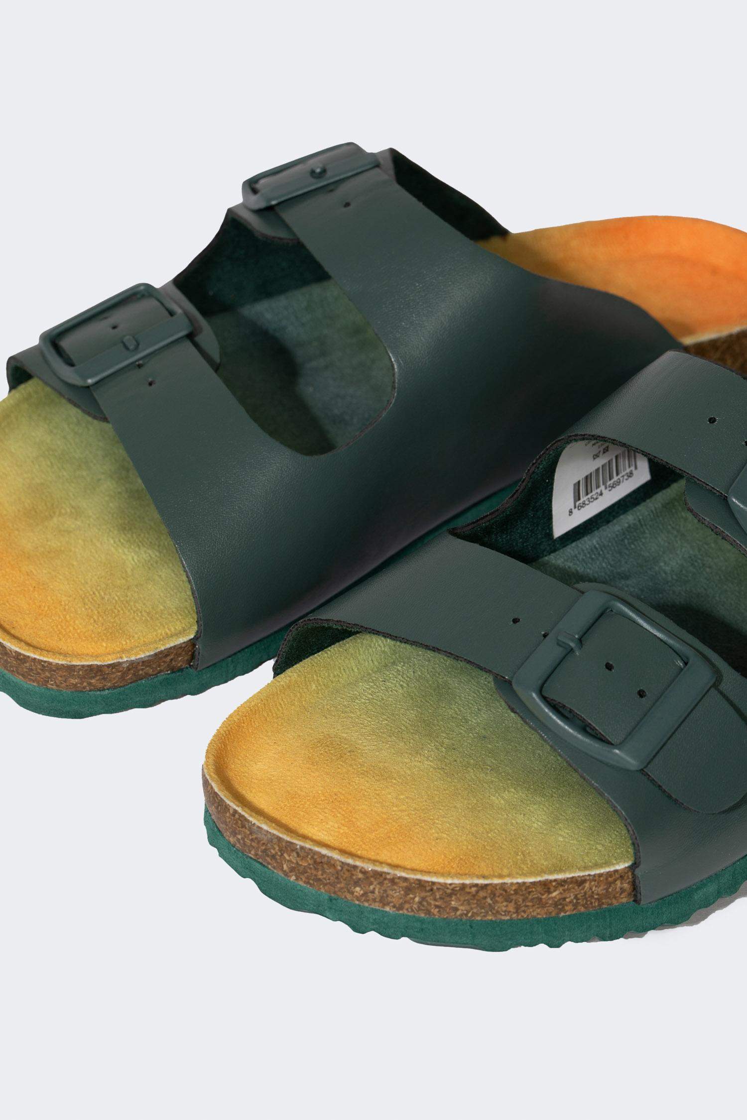 Boy Flat Sole Double Banded Faux Leather Slippers