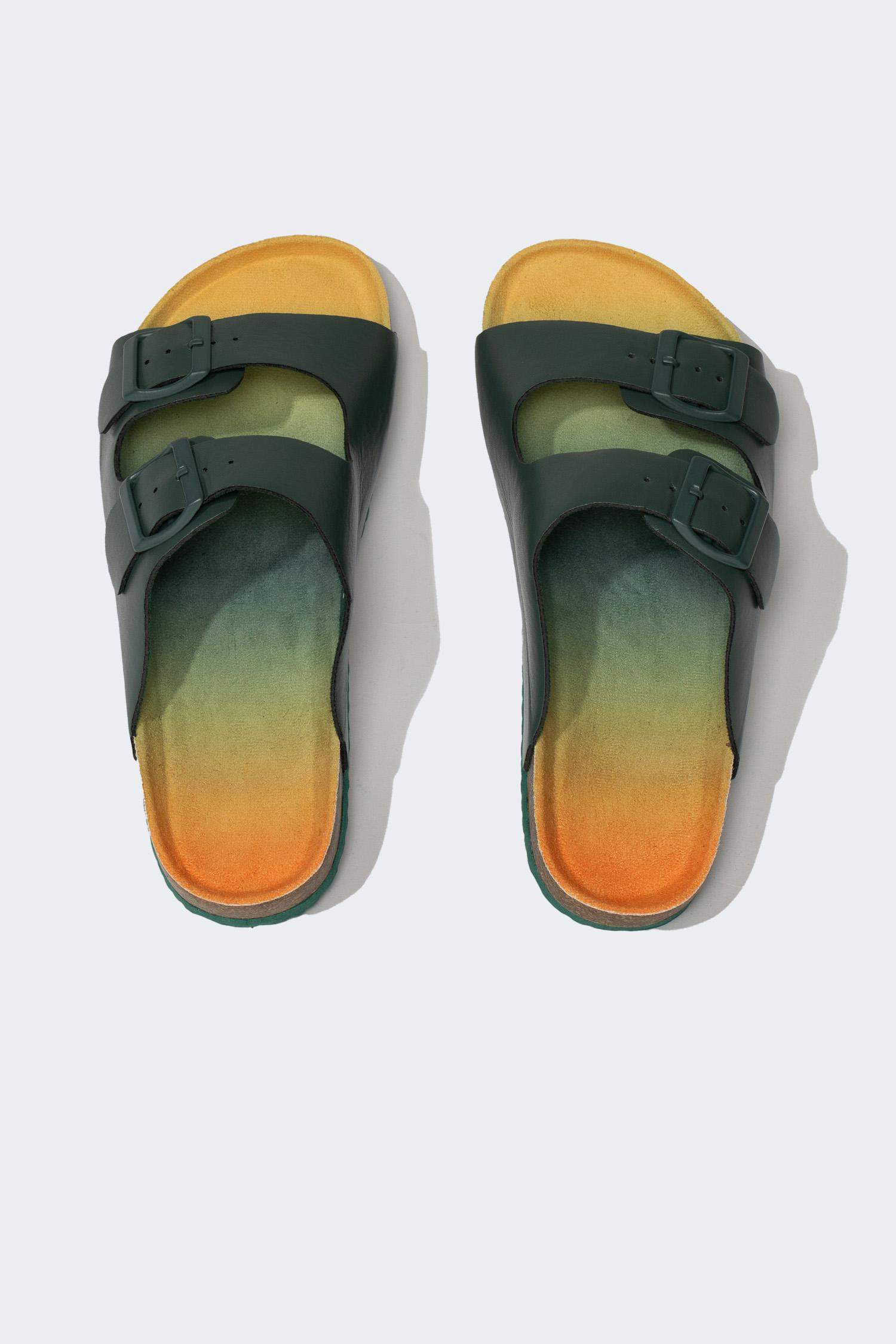 Boy Flat Sole Double Banded Faux Leather Slippers