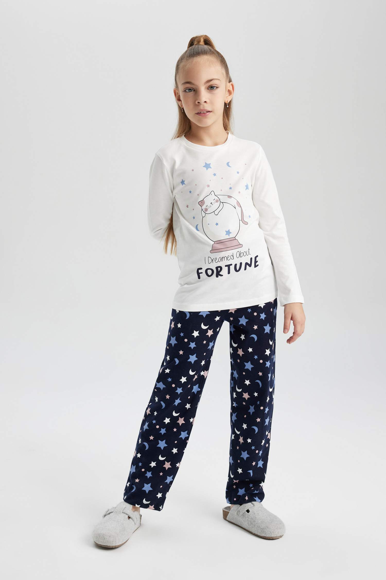 سيت بيجاما بناتي قطن قصة عادية - قطعتين