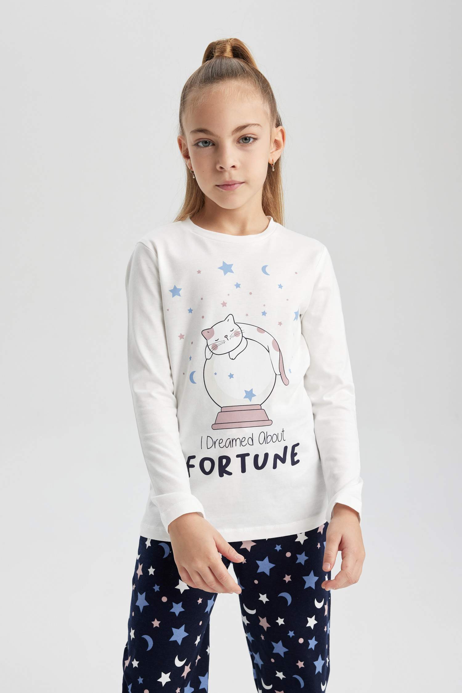 سيت بيجاما بناتي قطن قصة عادية - قطعتين