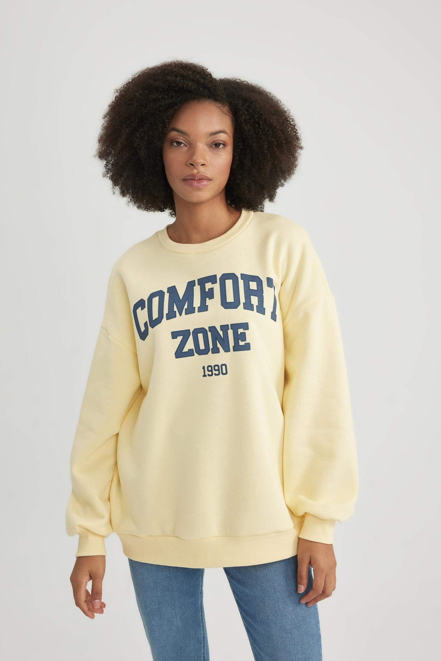 Oversize Fit Crew Neck Printed Thick Fabric Sweatshirt