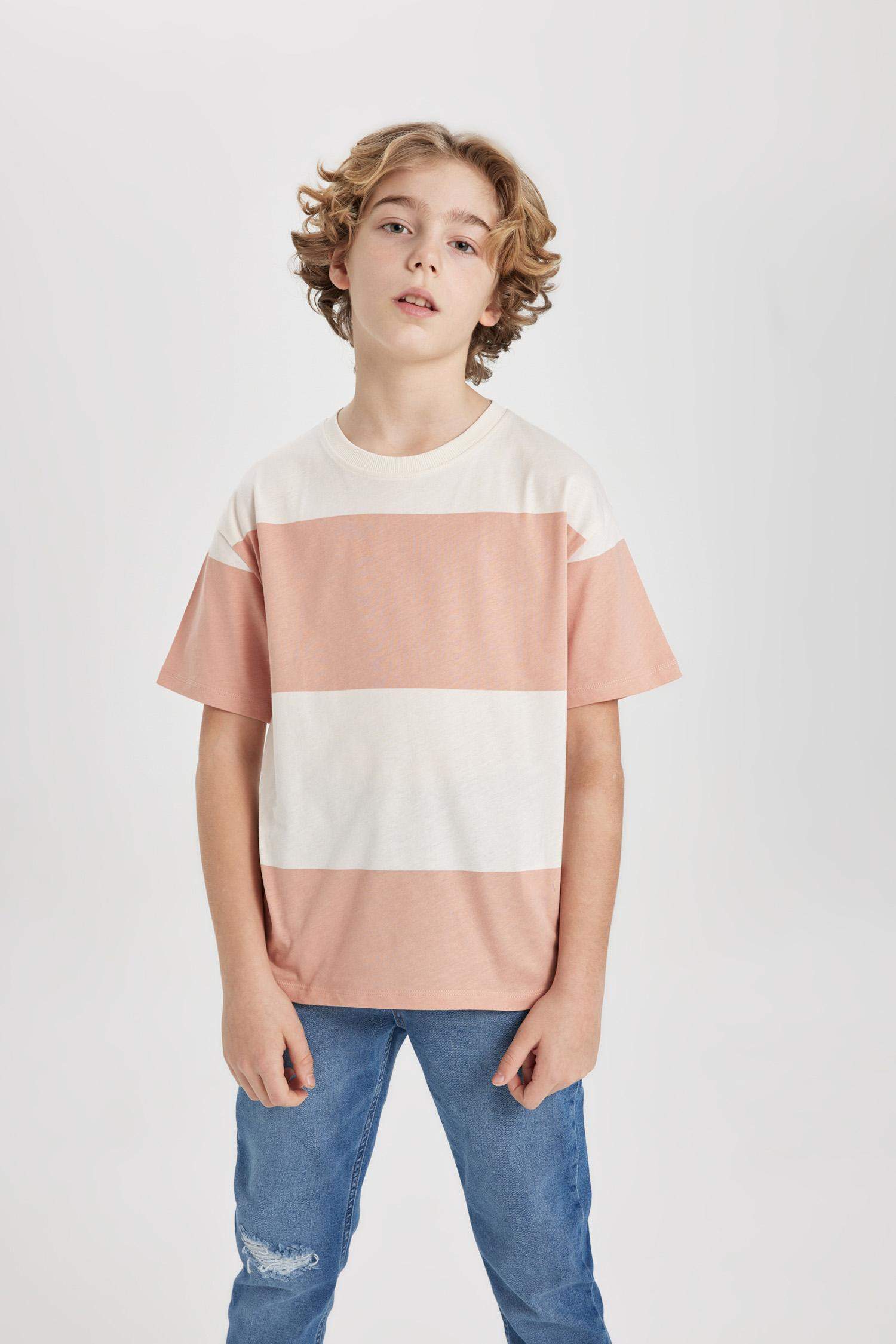 تيشيرت مخطط ولادي نص ردن اوفر سايز بياخة مستديرة