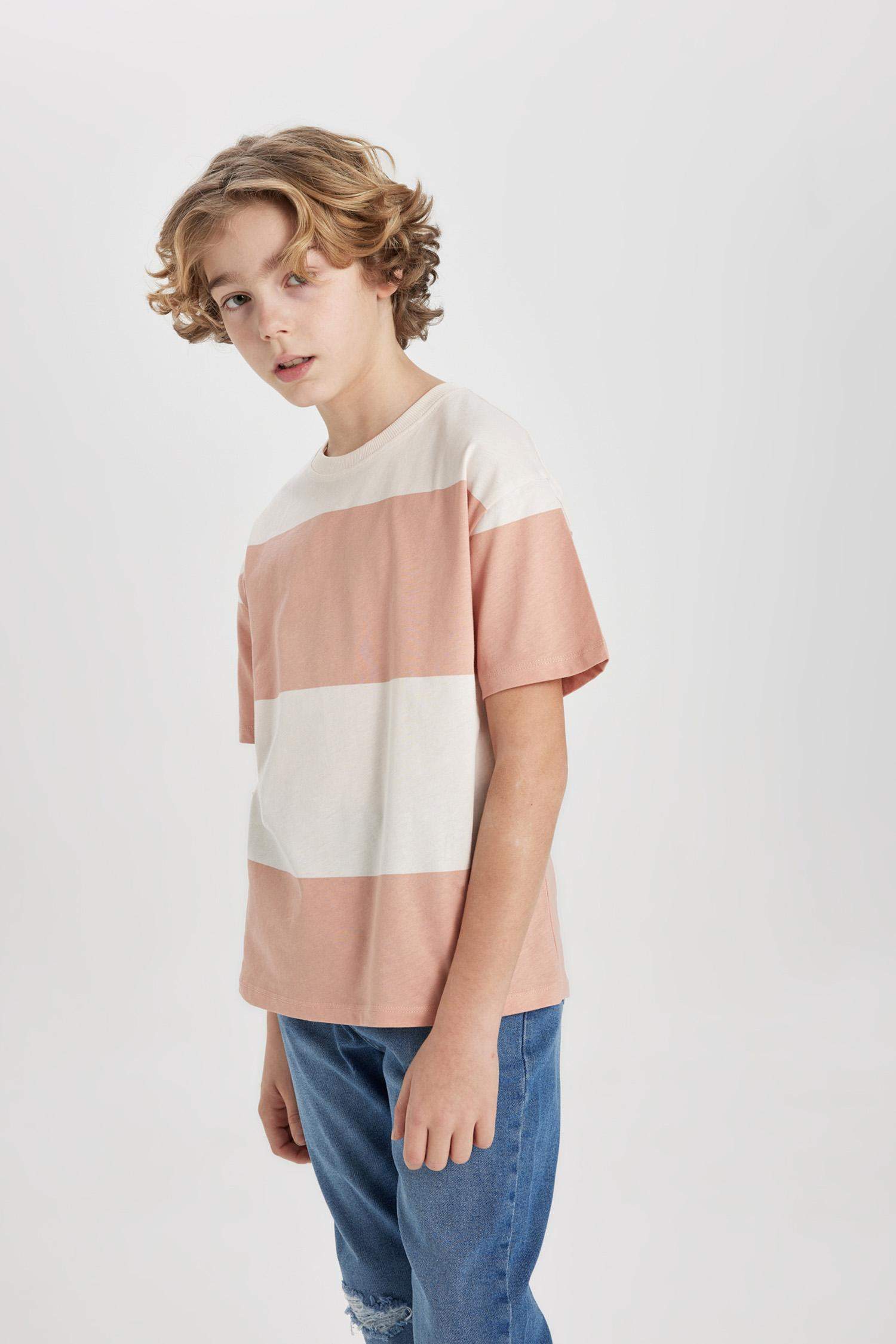 تيشيرت مخطط ولادي نص ردن اوفر سايز بياخة مستديرة