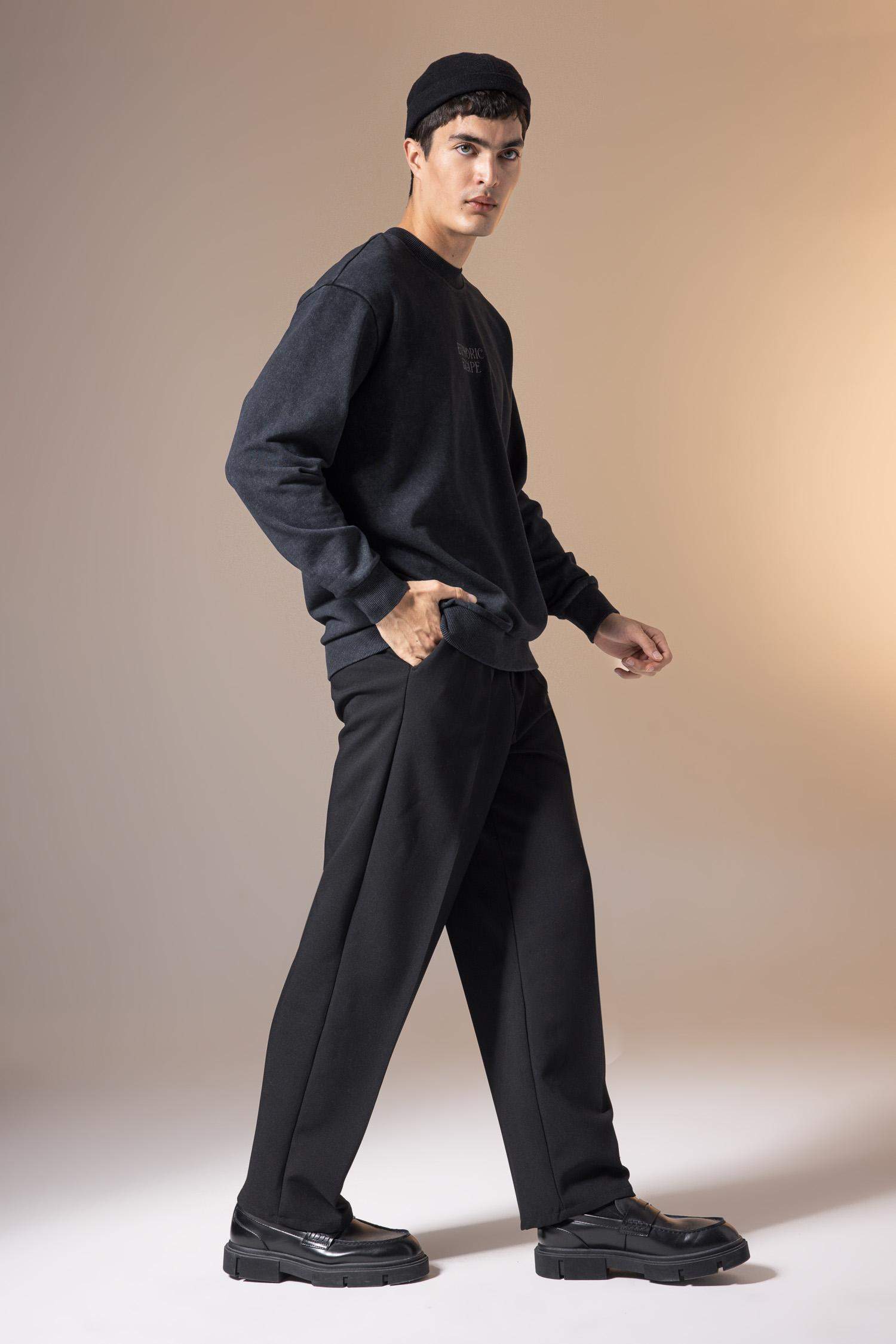 Pantolon Relax Fit Geniş Paça Basic Düz Cepli