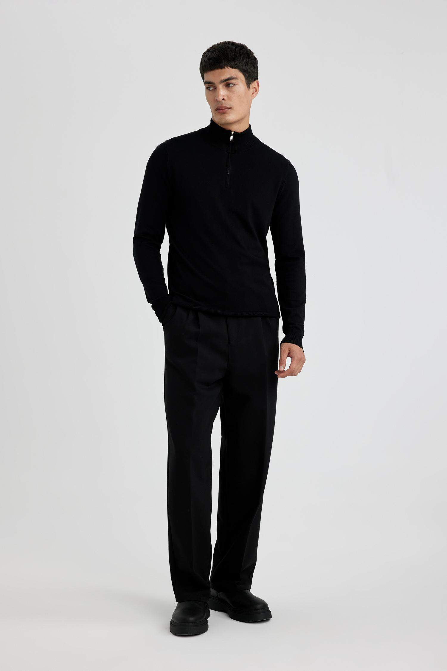 Pantolon Relax Fit Geniş Paça Basic Düz Cepli