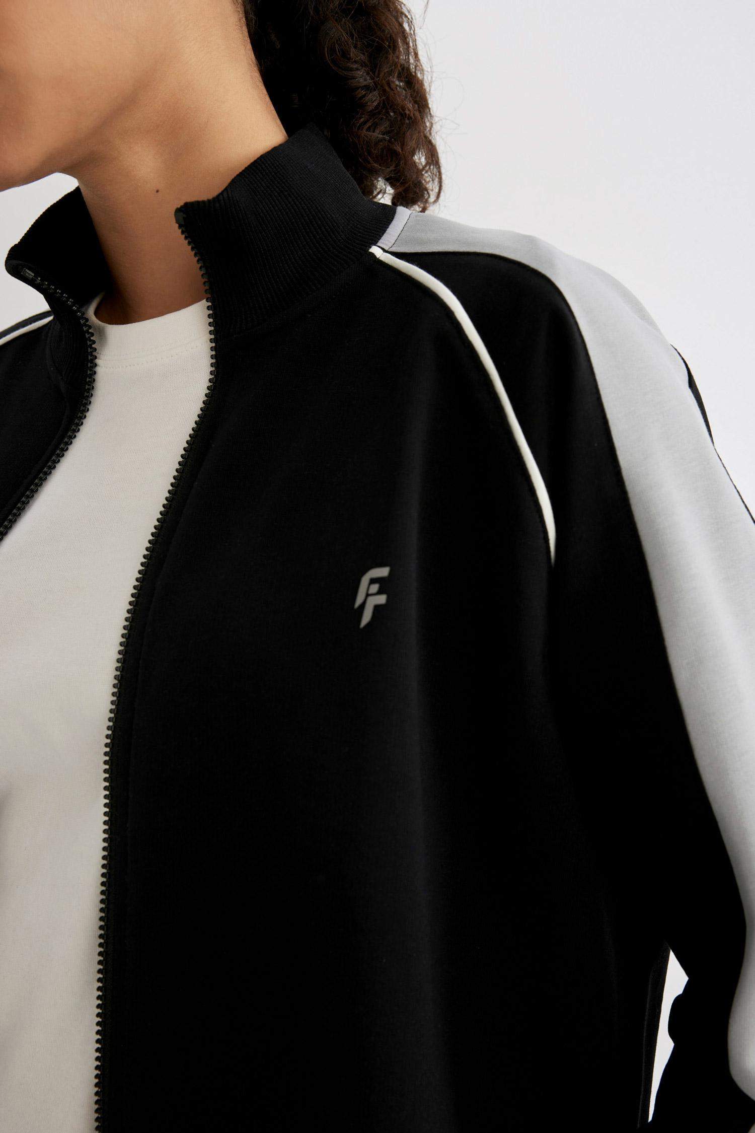 Oversize Geniş Kalıp Renk Bloklu Dik Yaka Sporcu Fermuarlı Sweatshirt