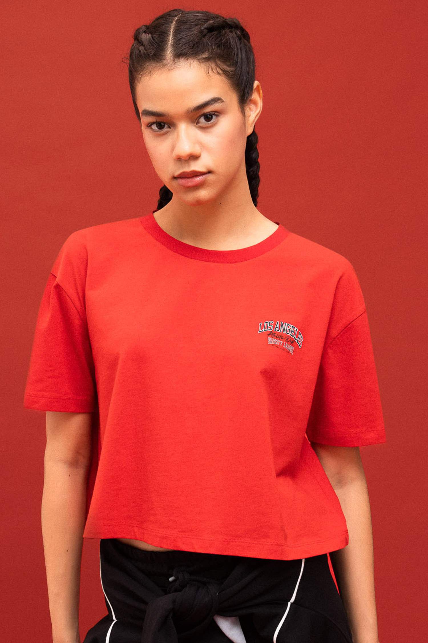 DeFactoFit Crop Crew Neck Printed Sports T-Shirt