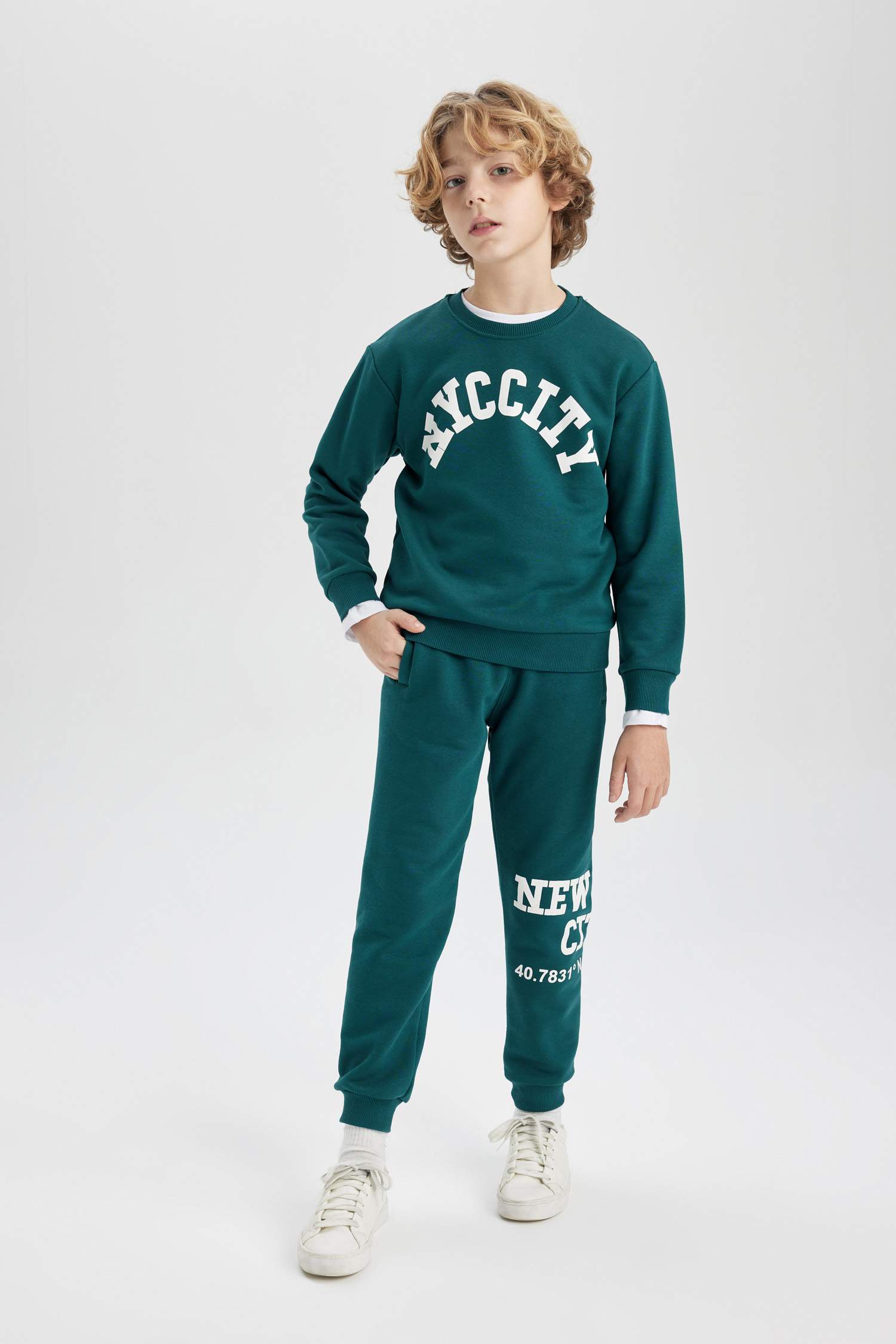 Erkek Çocuk Bisiklet Yaka Baskılı Sweatshirt