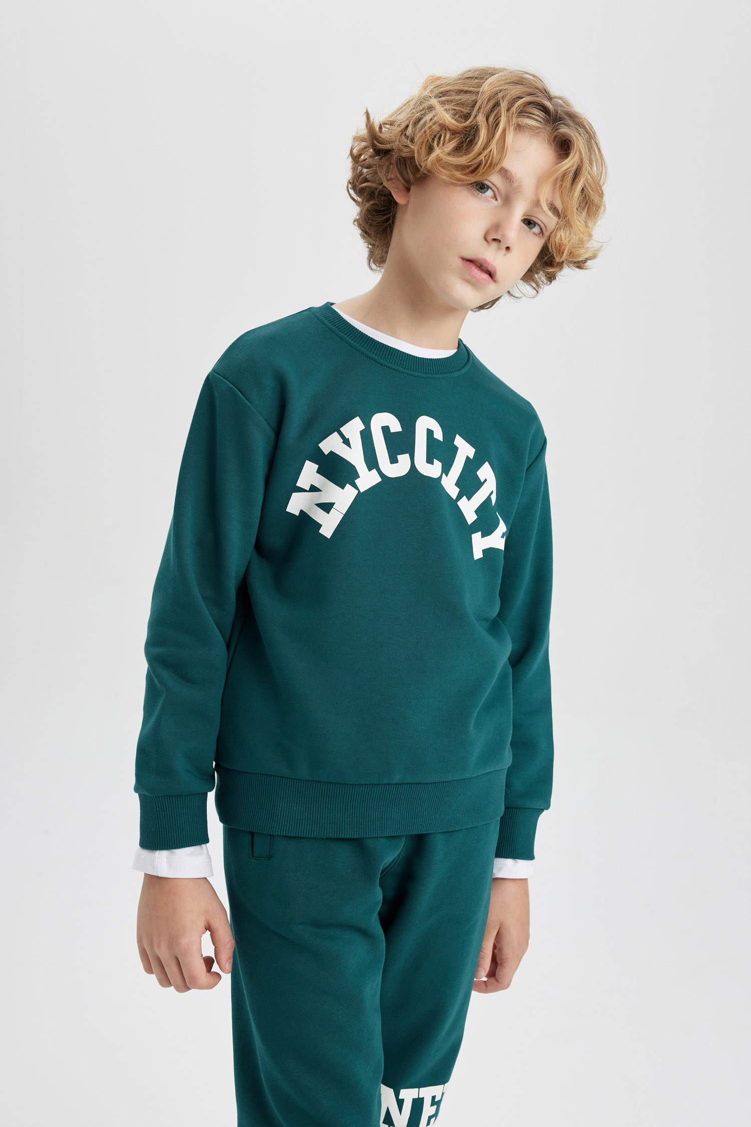 Erkek Çocuk Bisiklet Yaka Baskılı Sweatshirt