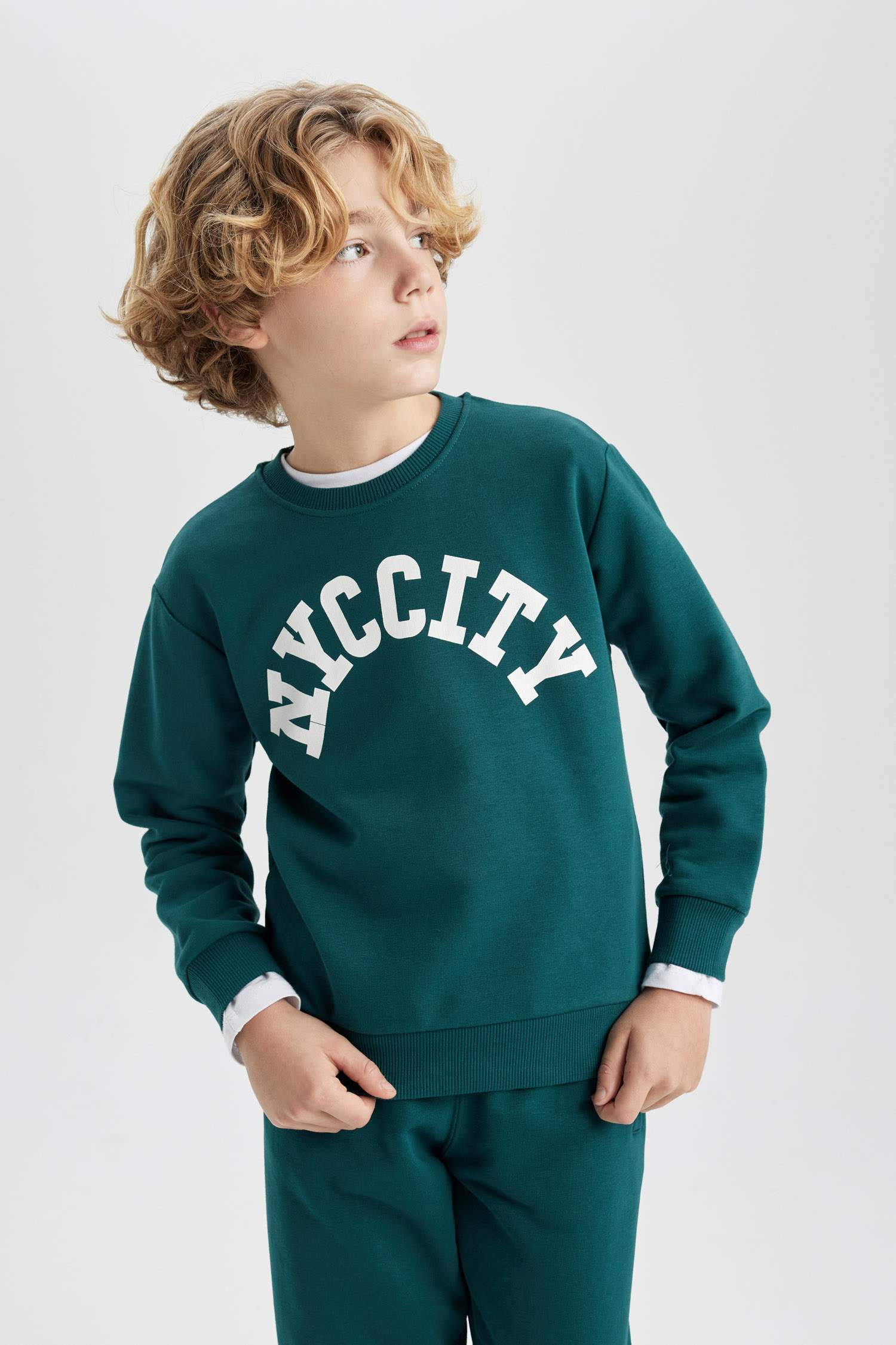 Erkek Çocuk Bisiklet Yaka Baskılı Sweatshirt