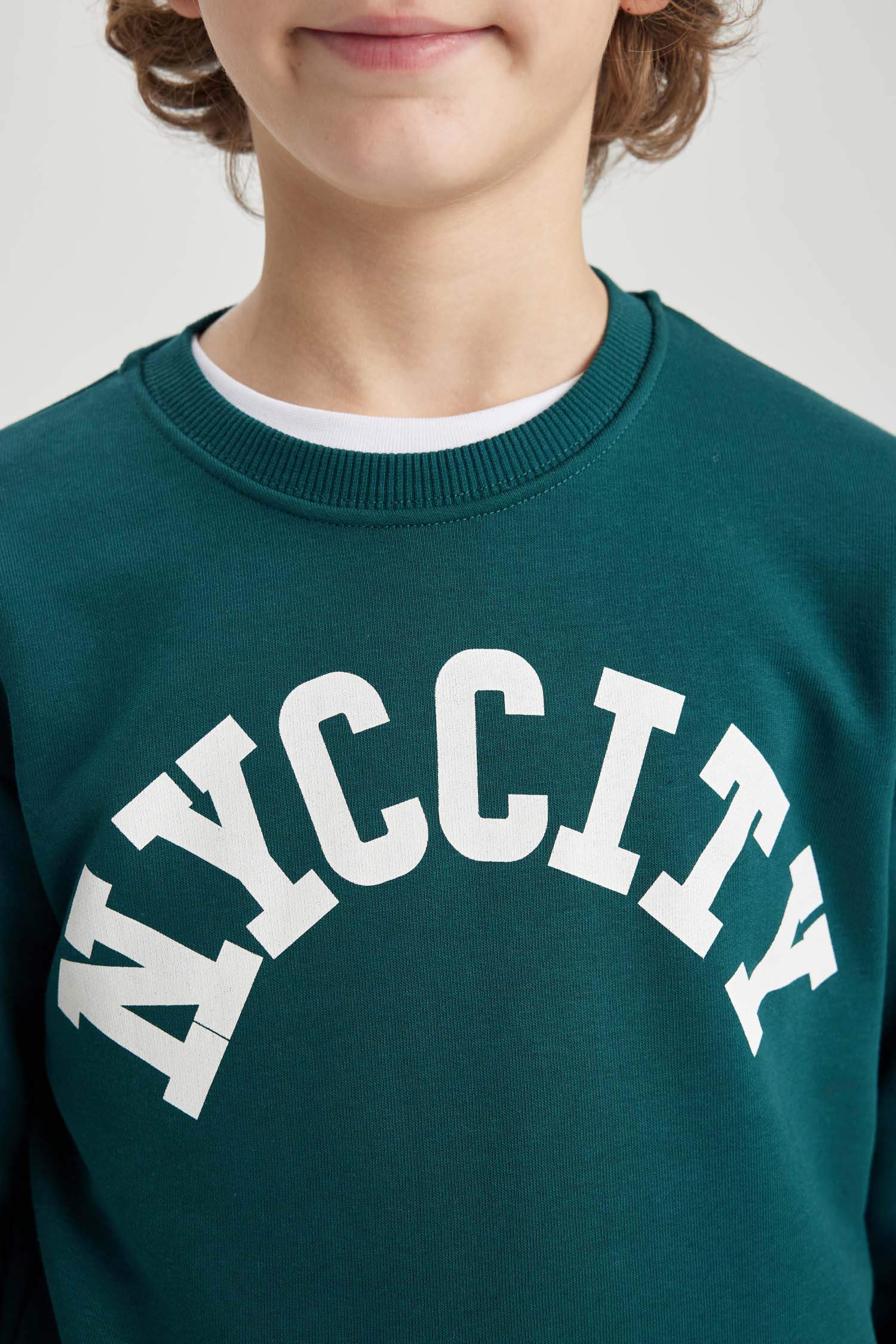 Erkek Çocuk Bisiklet Yaka Baskılı Sweatshirt