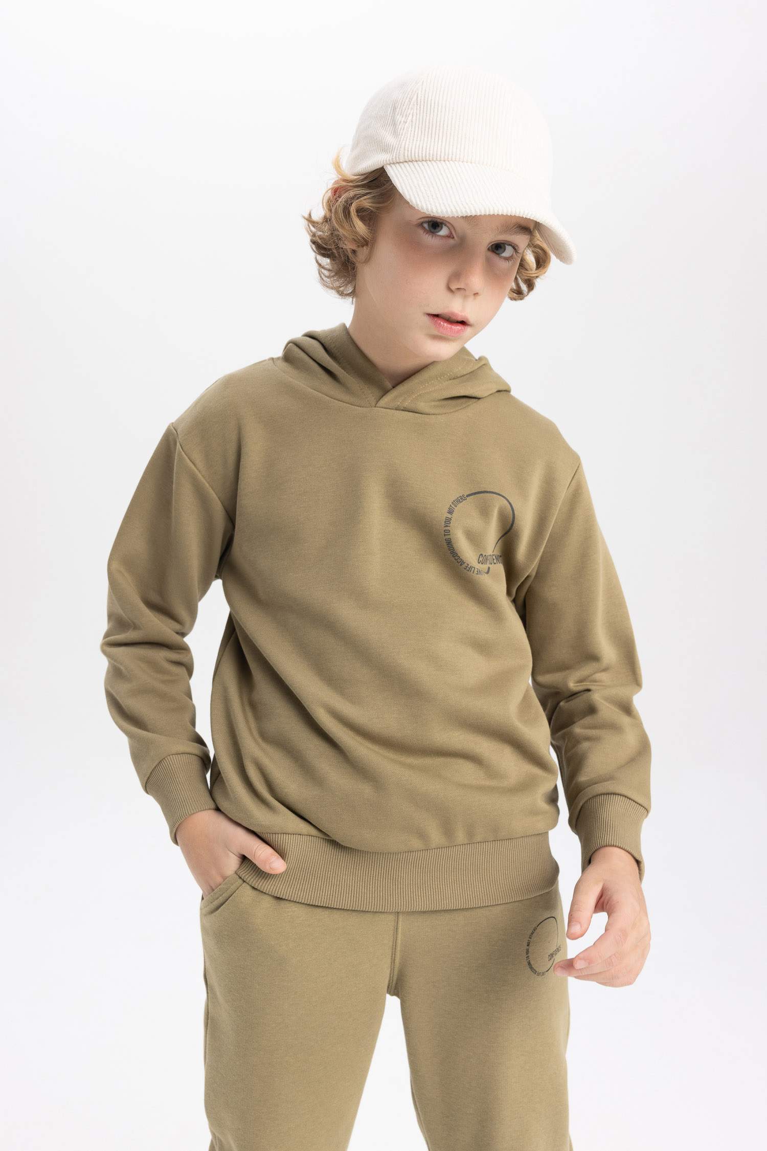 Boy Hooded Printed Thick Sweatshirt