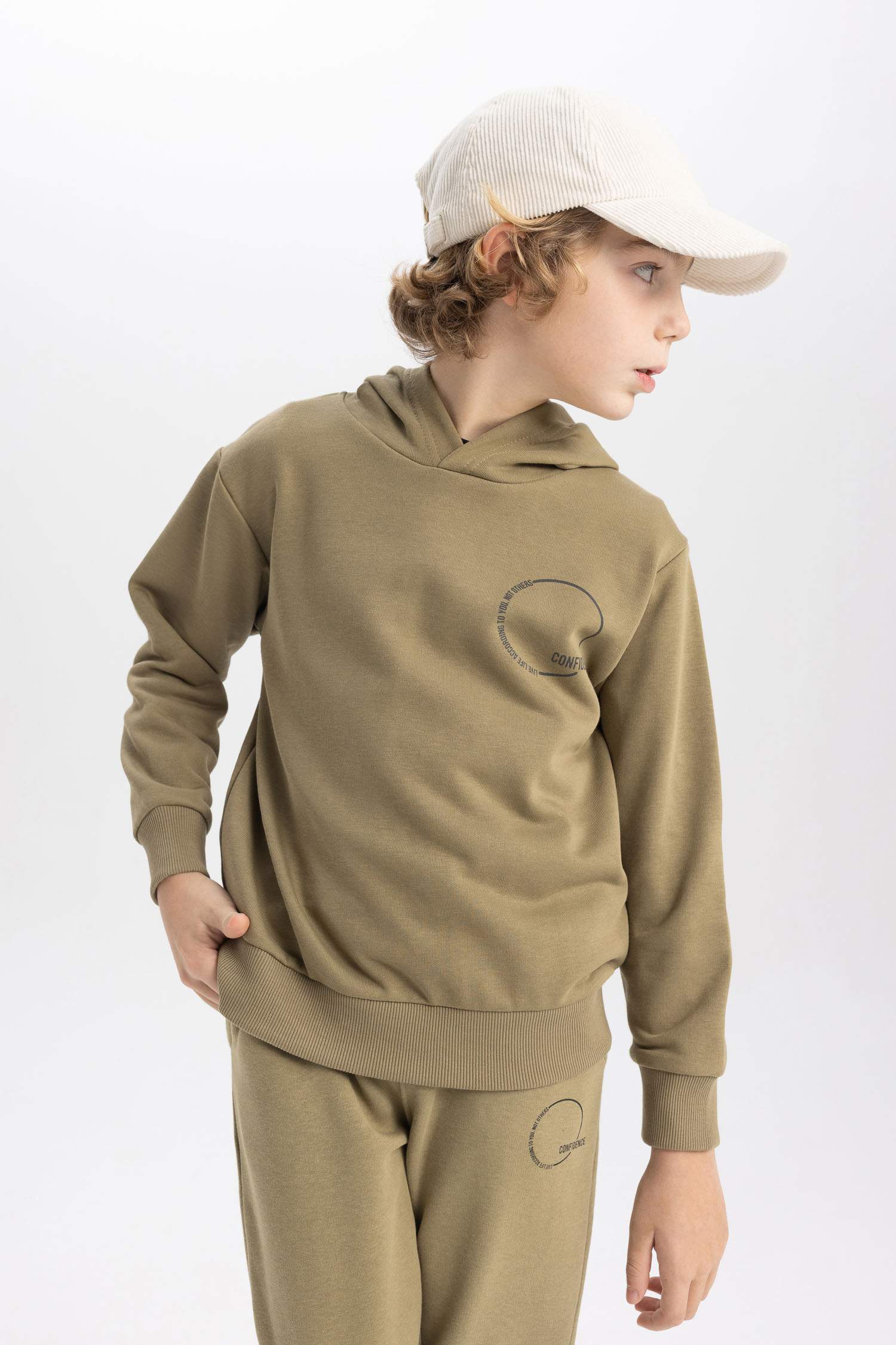 Boy Hooded Printed Thick Sweatshirt