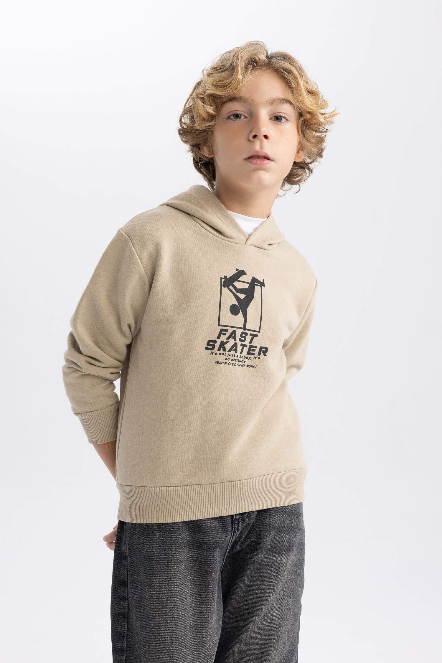 Erkek Çocuk Baskılı Kapüşonlu Sweatshirt
