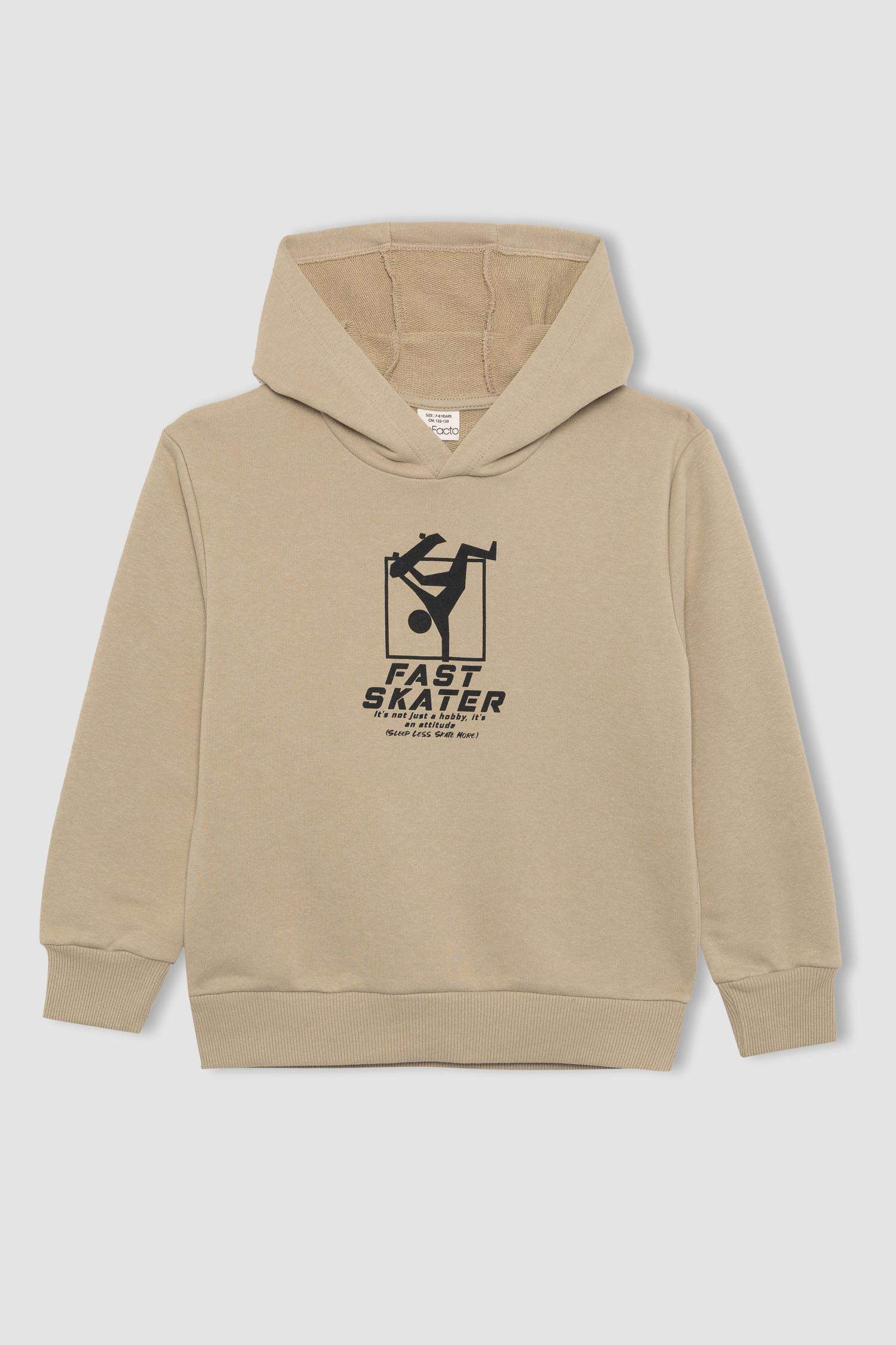Erkek Çocuk Baskılı Kapüşonlu Sweatshirt