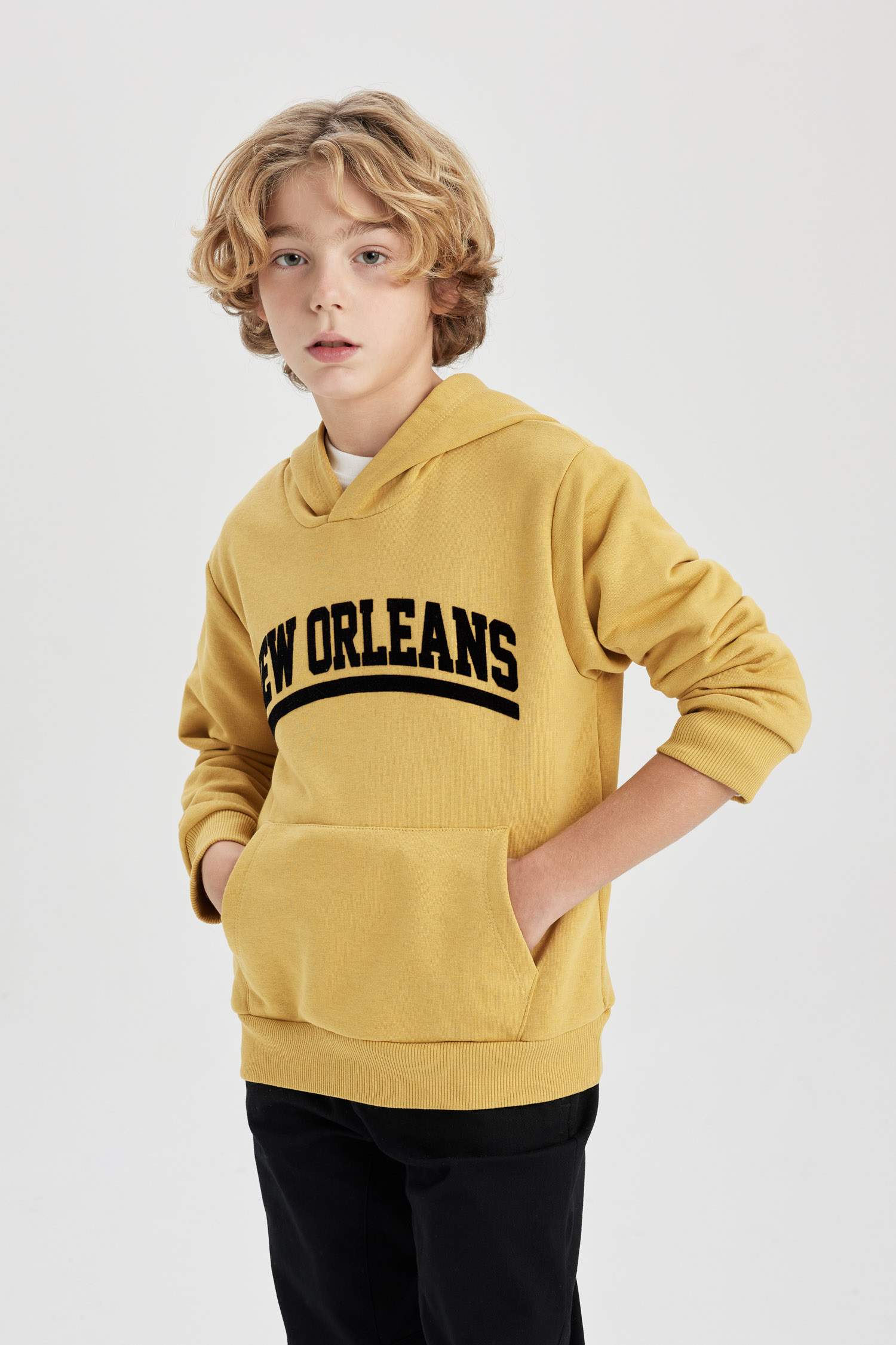 Erkek Çocuk Baskılı Kapüşonlu Kalın Sweatshirt