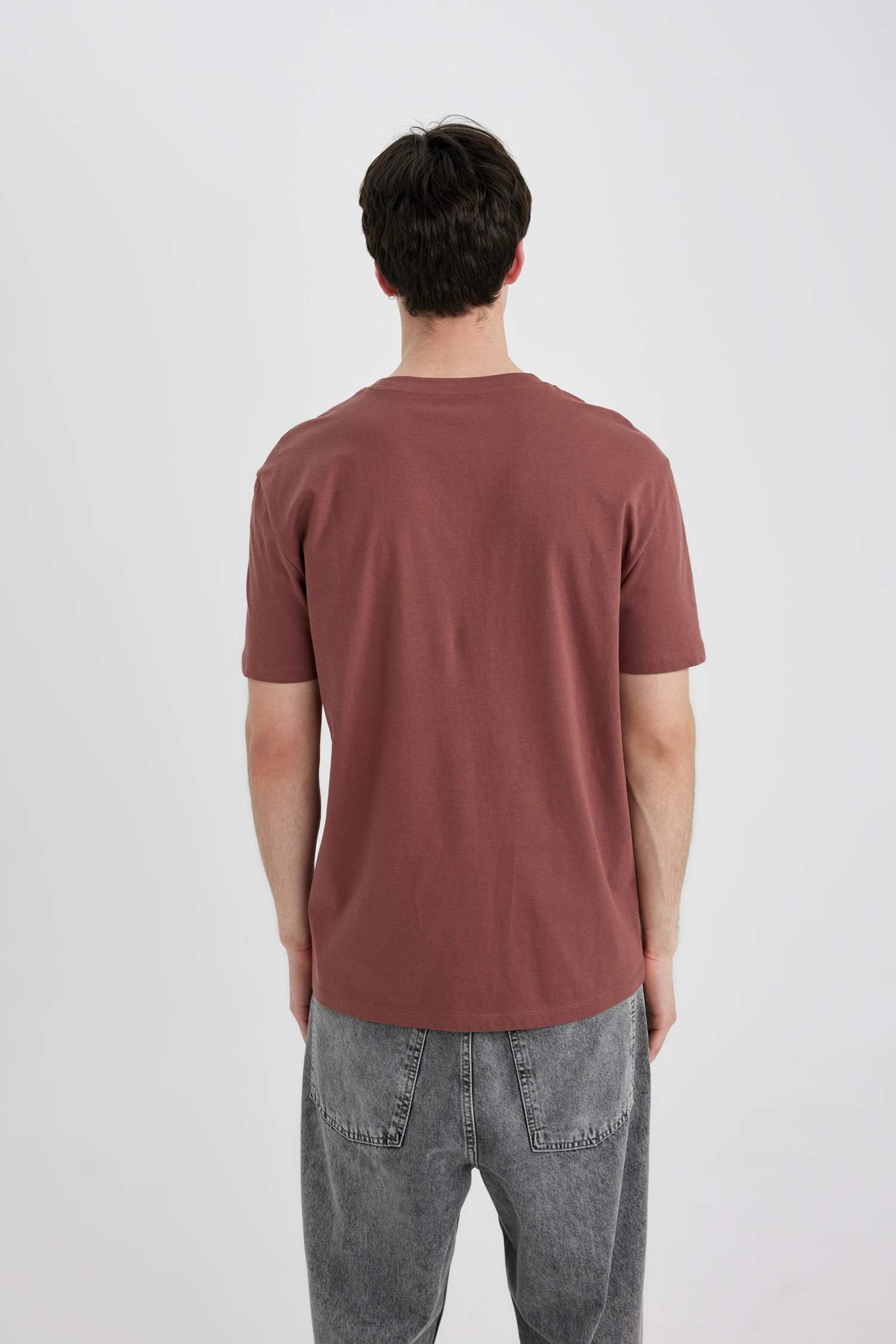 تيشيرت نص ردن مطبوع بياخة مستديرة وقصة عادية