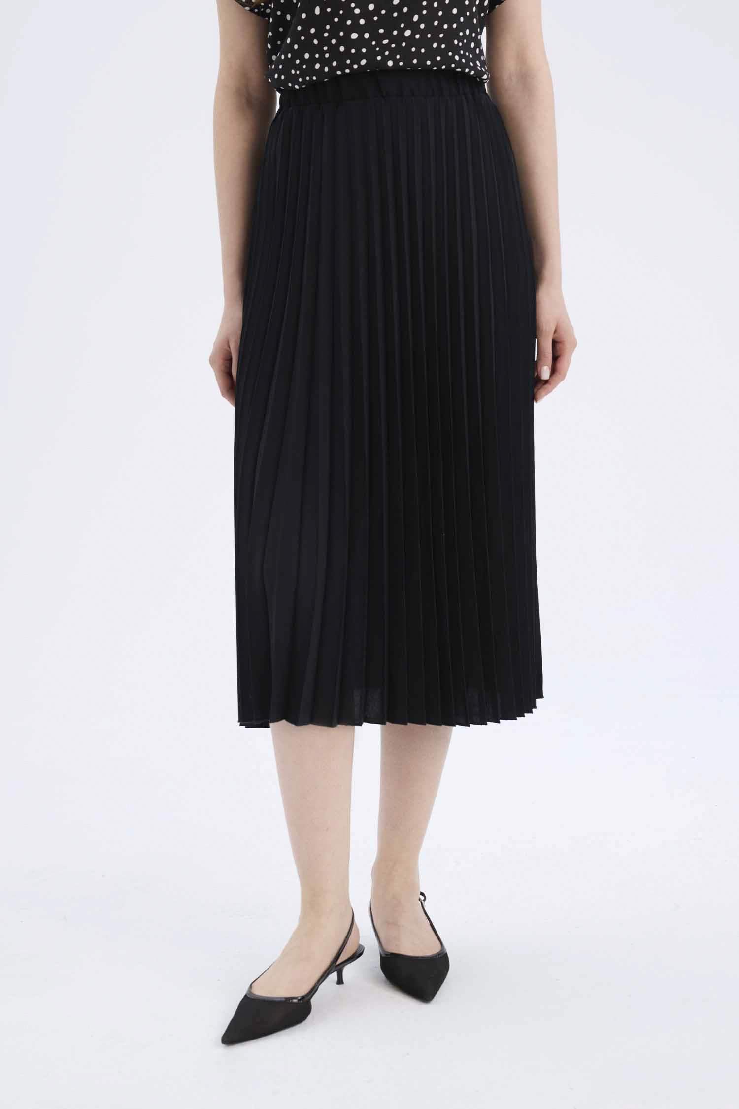 Beli Lastikli Basic Düz Pilise Aerobin Midi Etek