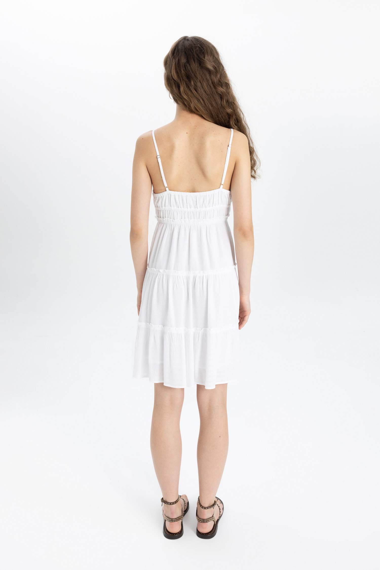 A-Line V-Neck Strap White Short Sleeve Dress