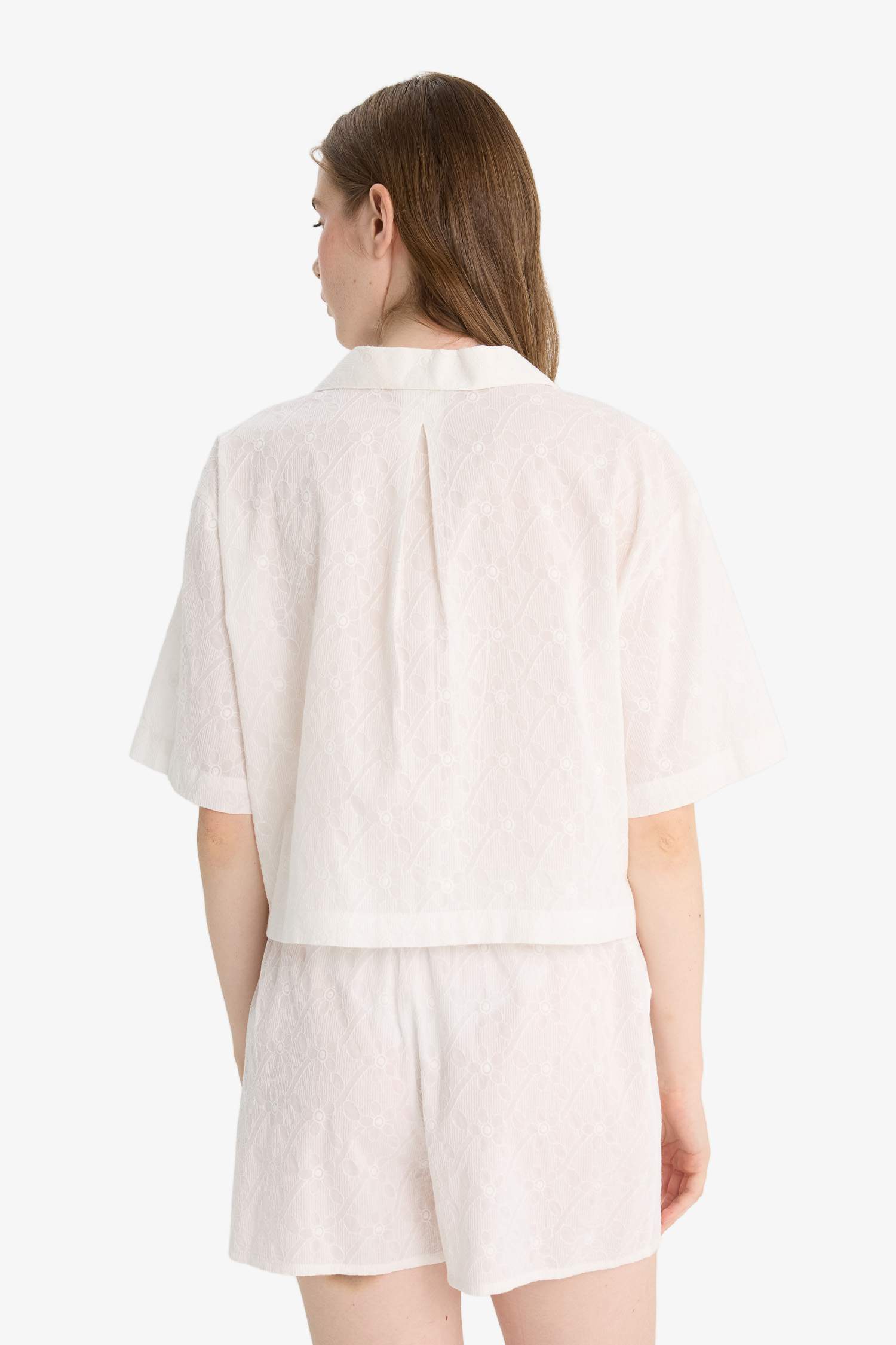 Oversize Fit Pajama Collar Embroidered Brode Shirt