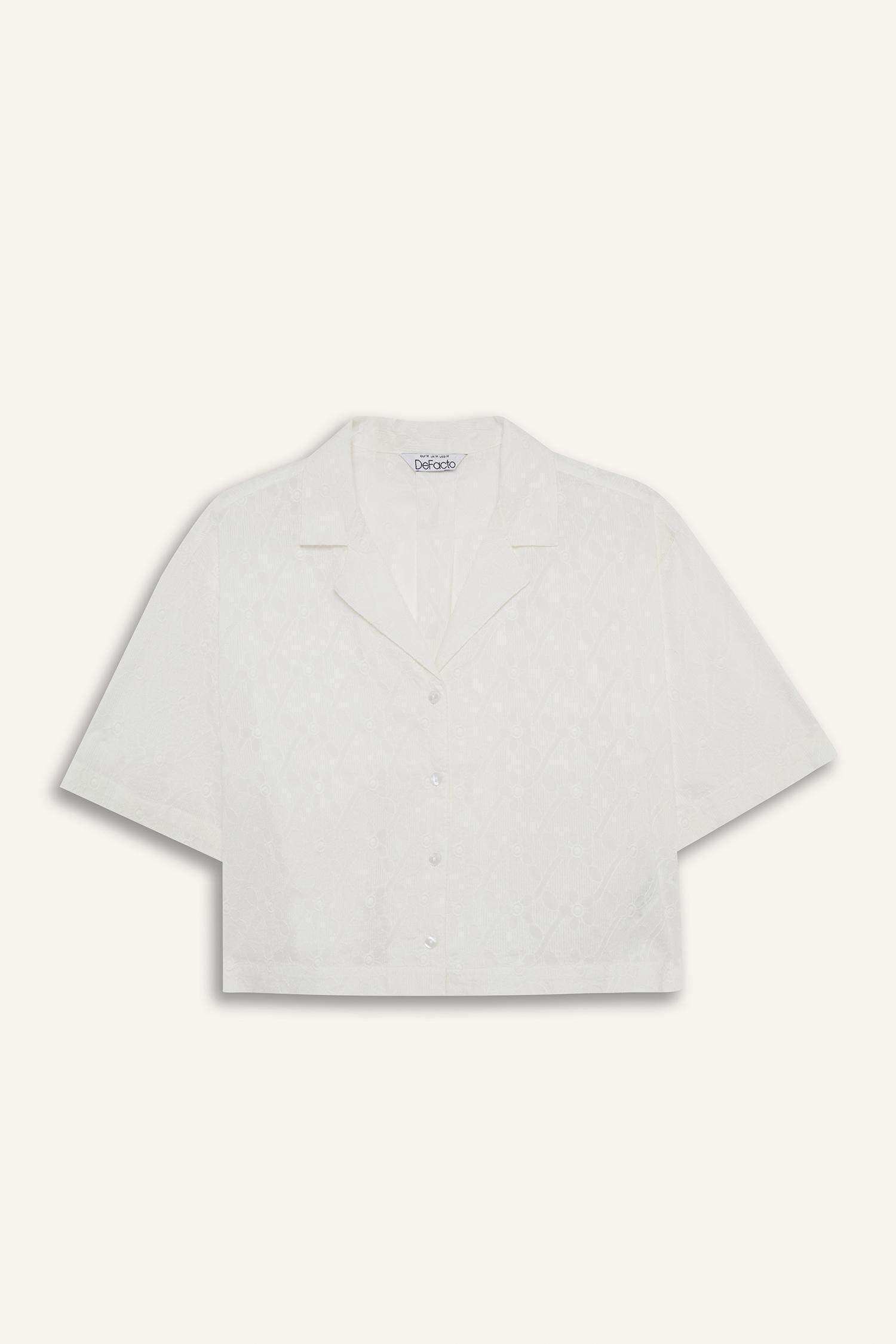 Oversize Fit Pajama Collar Embroidered Brode Shirt