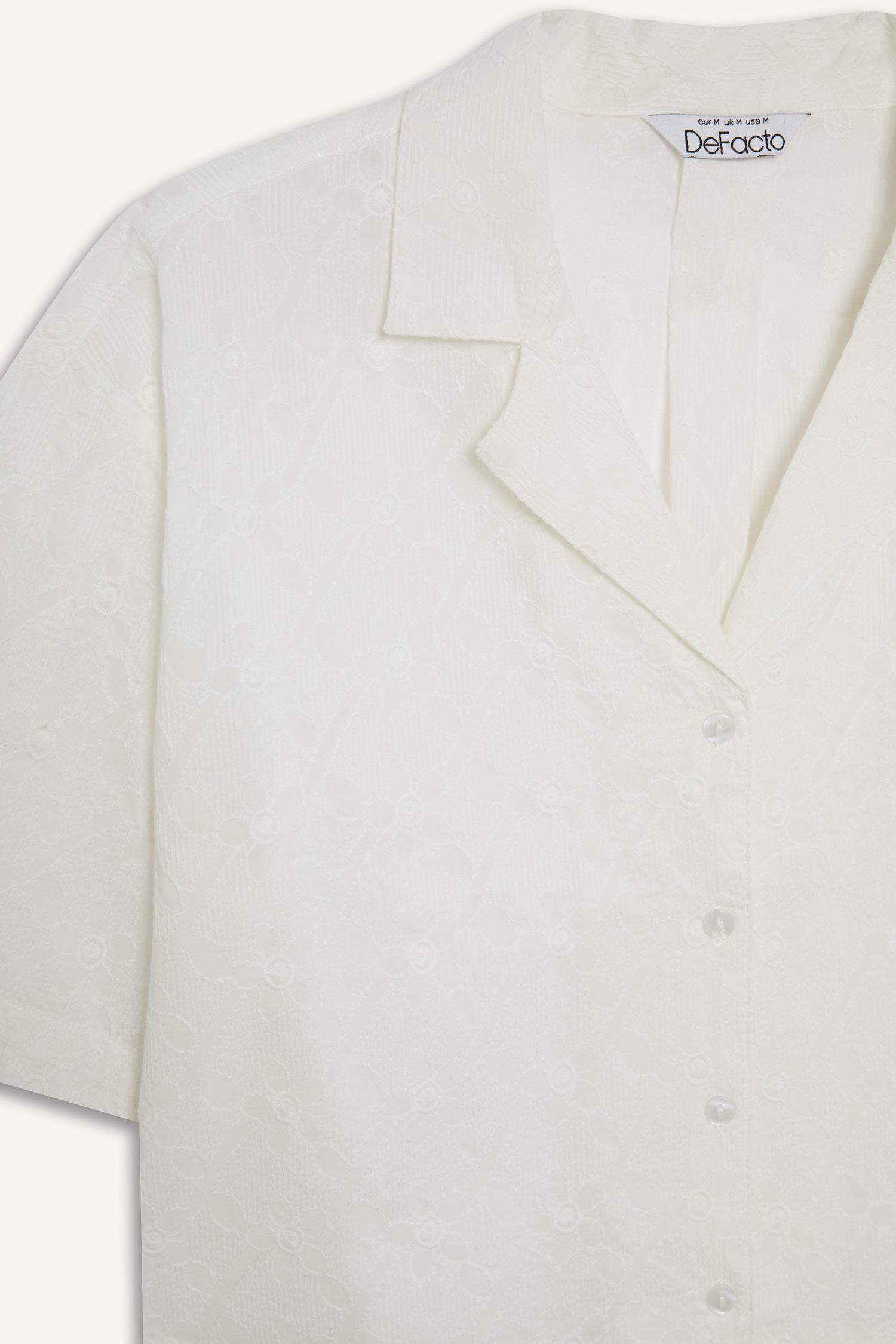 Oversize Fit Pajama Collar Embroidered Brode Shirt