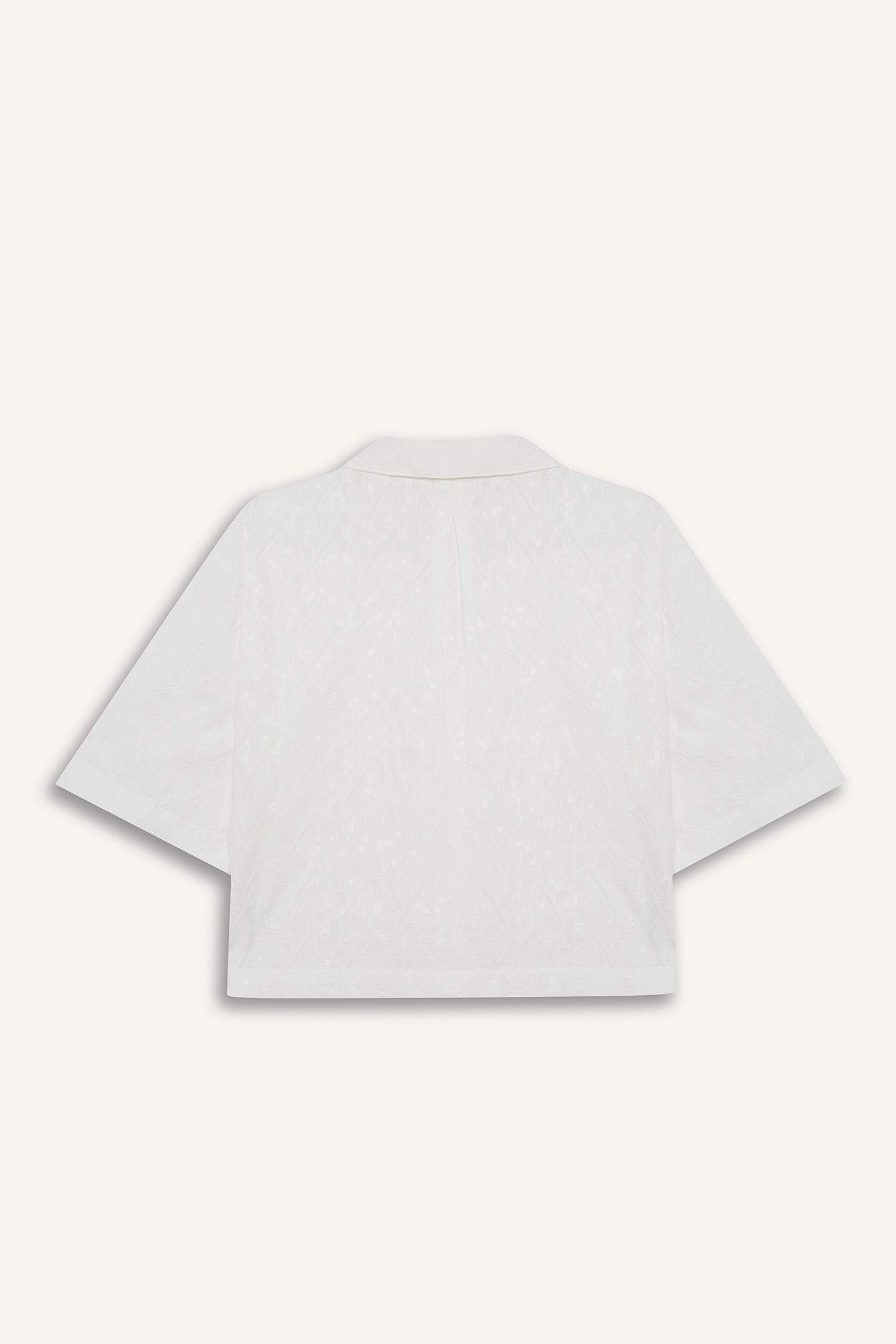 Oversize Fit Pajama Collar Embroidered Brode Shirt