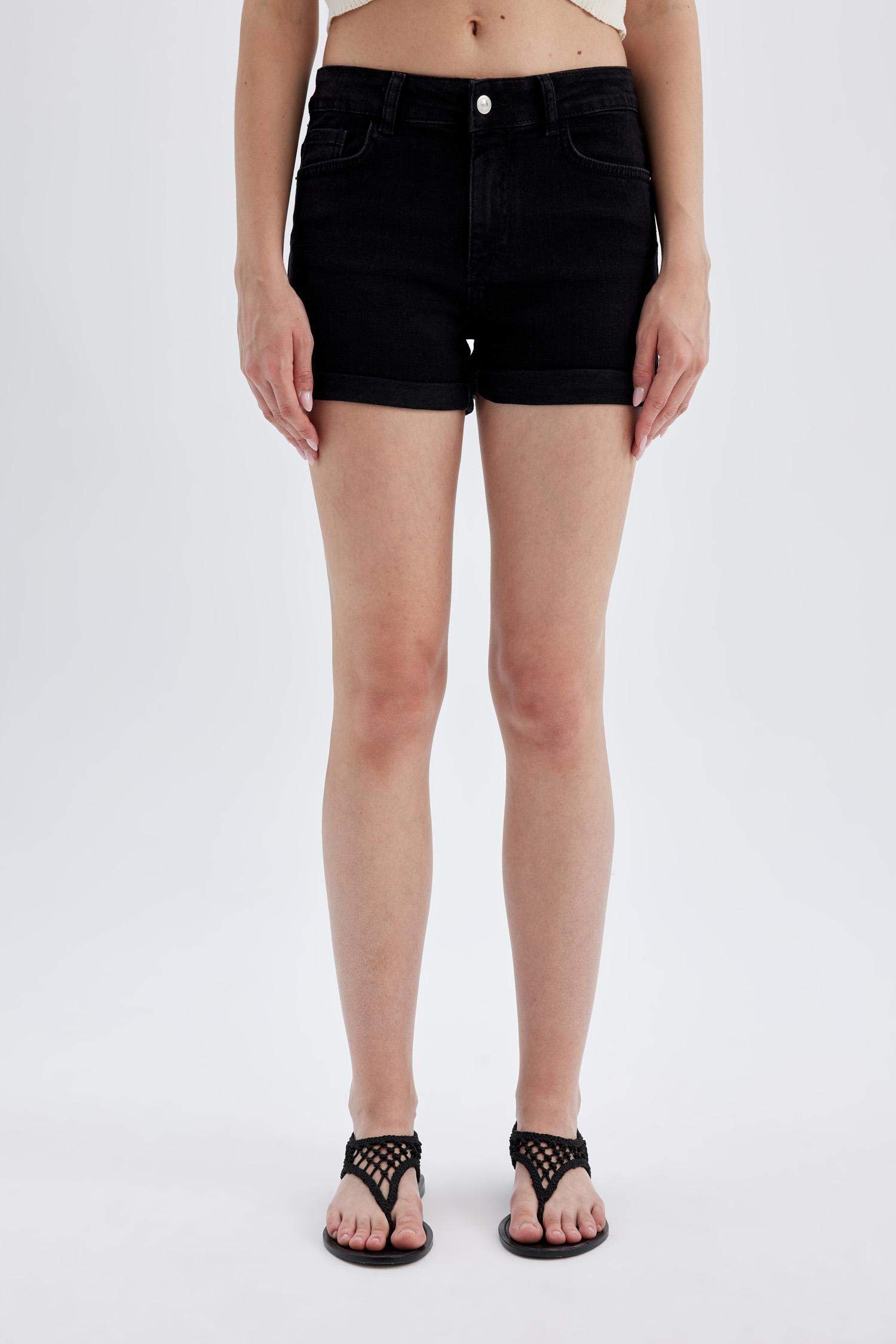 High Waist Fold-Ankle Denim Shorts