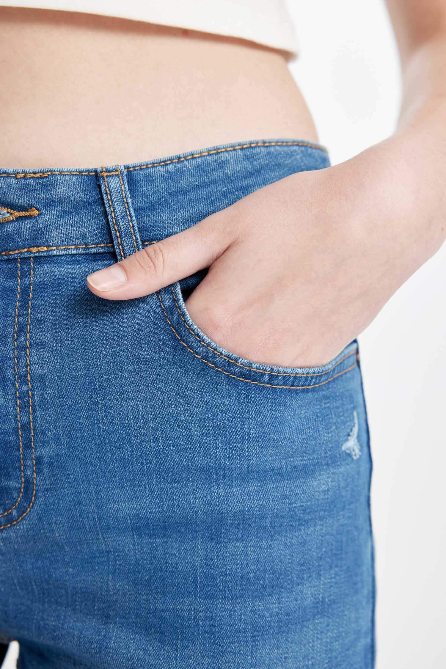 High Waist Fold-Ankle Denim Shorts