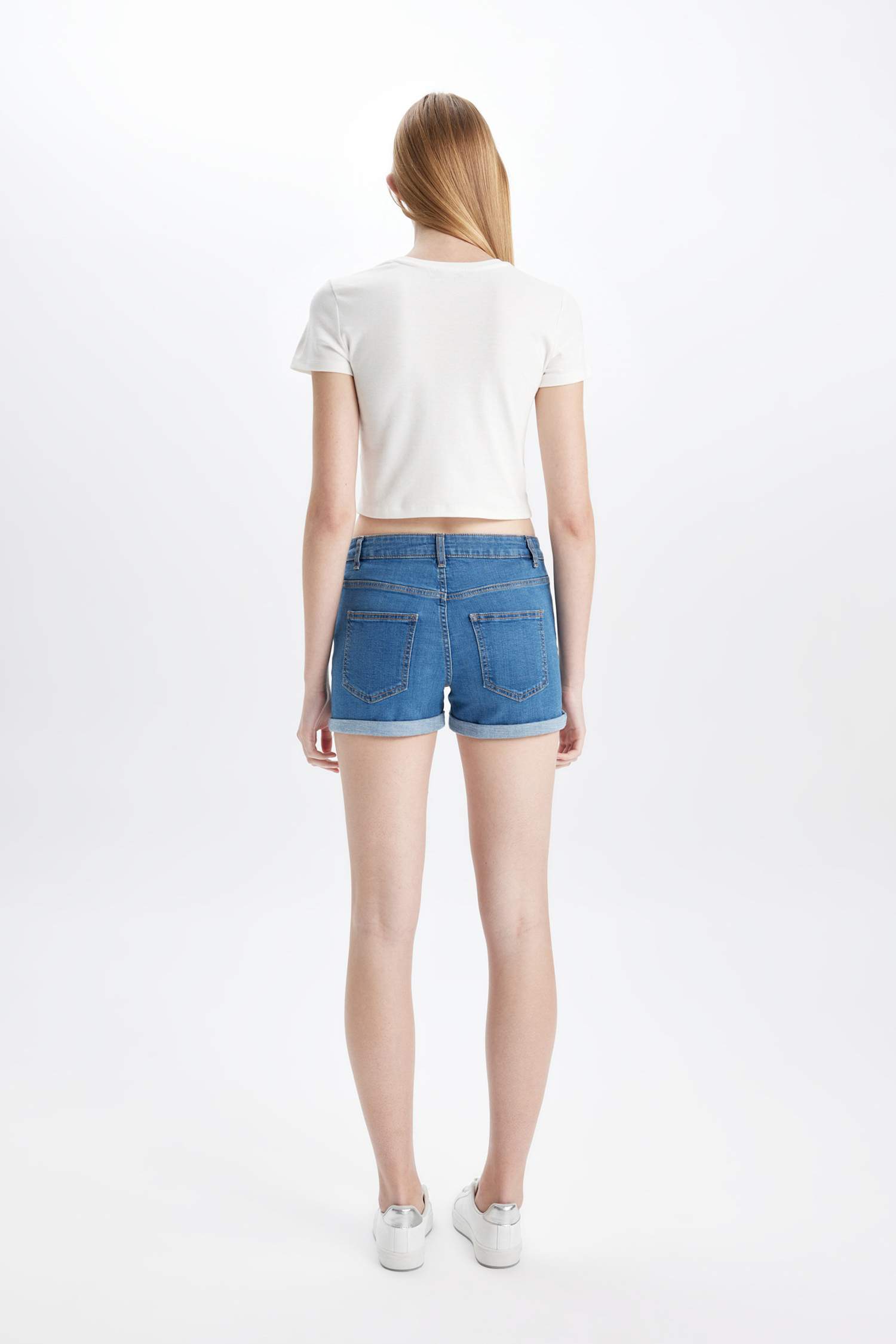 High Waist Fold-Ankle Denim Shorts