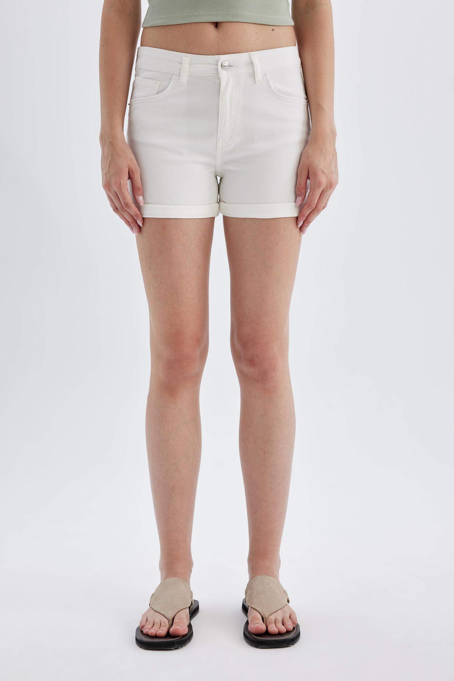 High Waist Fold-Ankle Denim Shorts