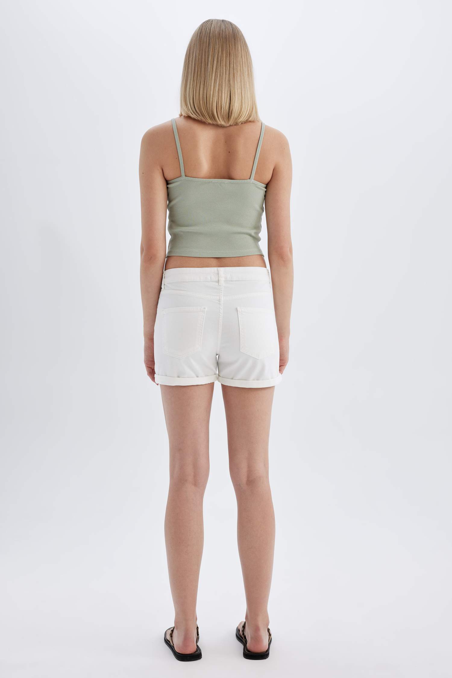 High Waist Fold-Ankle Denim Shorts