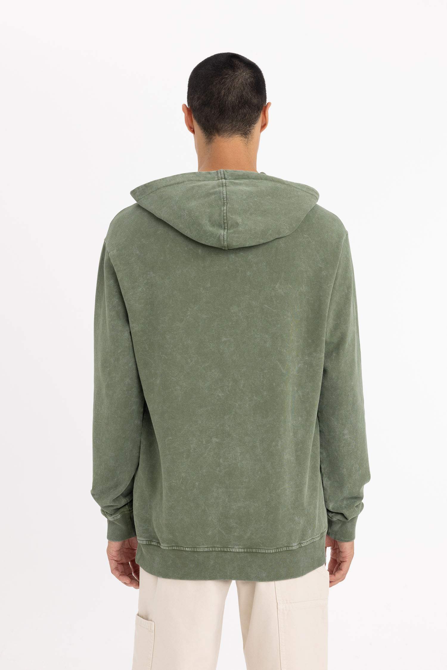 Regular Fit Hooded Washed Effect Basic Sweatshirt