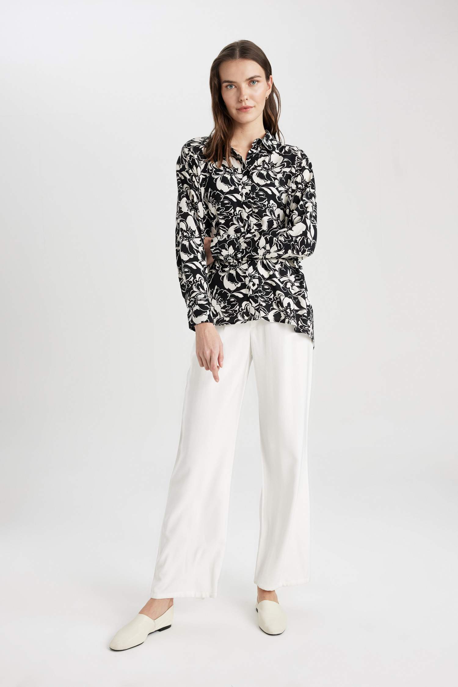 تونيك كم طويل اوفر سايز بياقة قميص