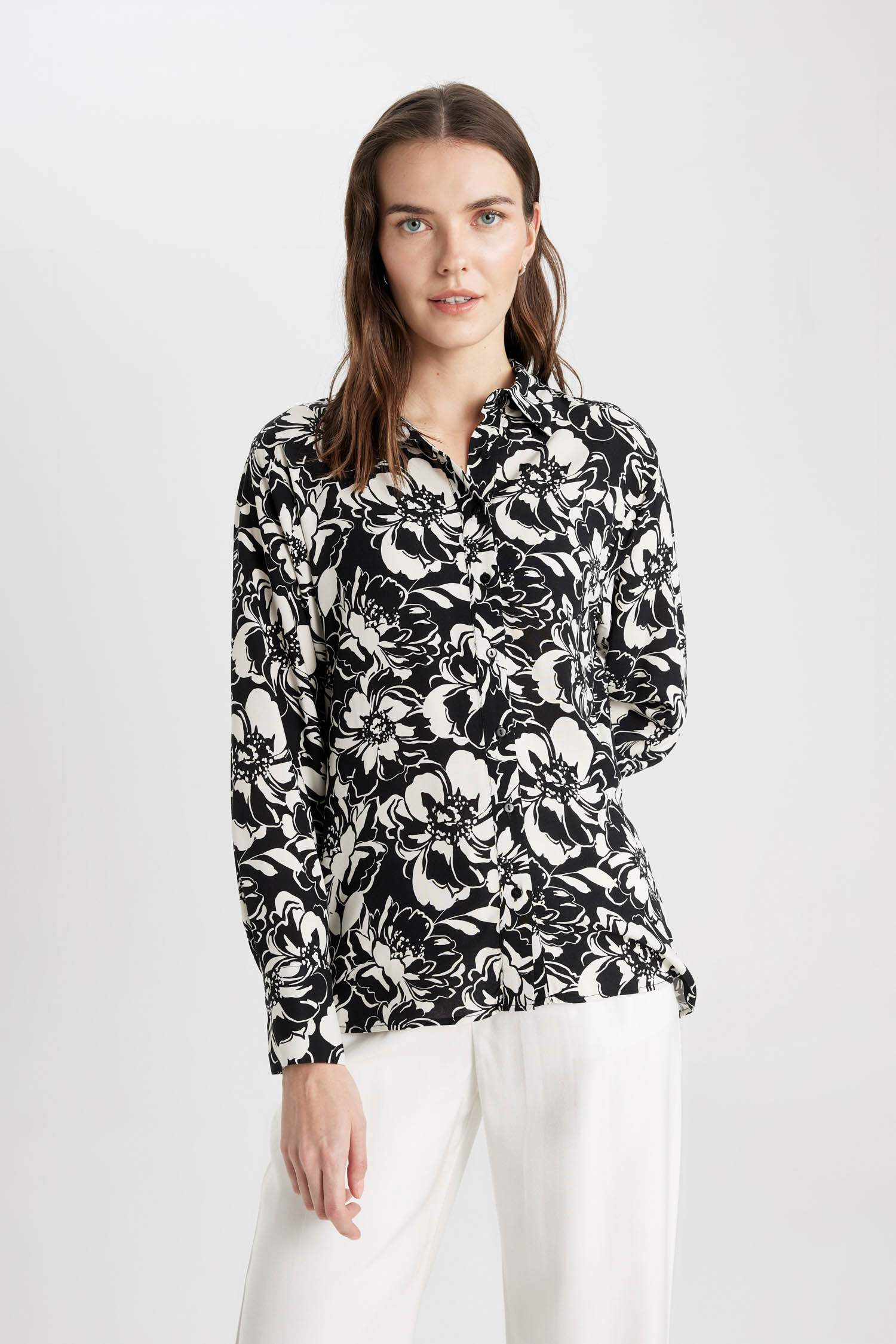 تونيك كم طويل اوفر سايز بياقة قميص