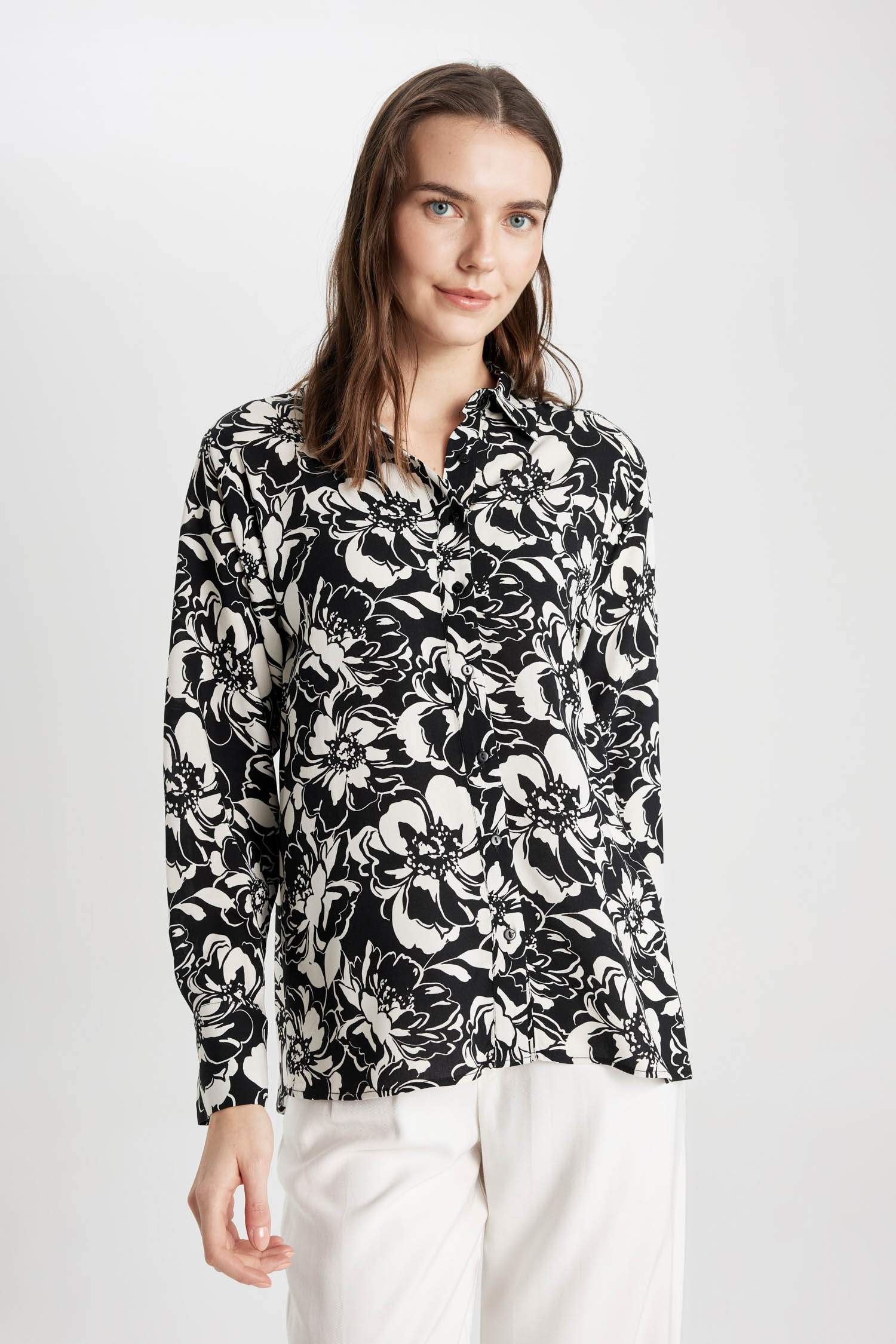 تونيك كم طويل اوفر سايز بياقة قميص