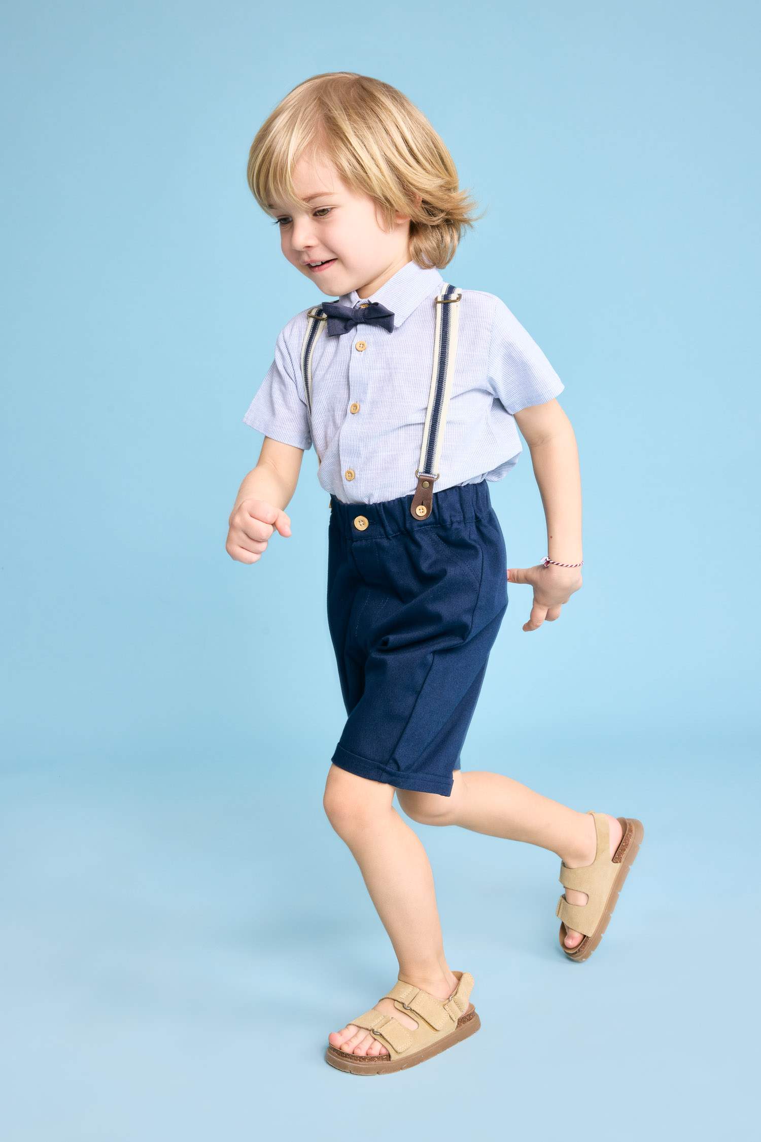 Baby Boy Striped Shirt Shorts Bow Tie Suspender 4 Piece Set