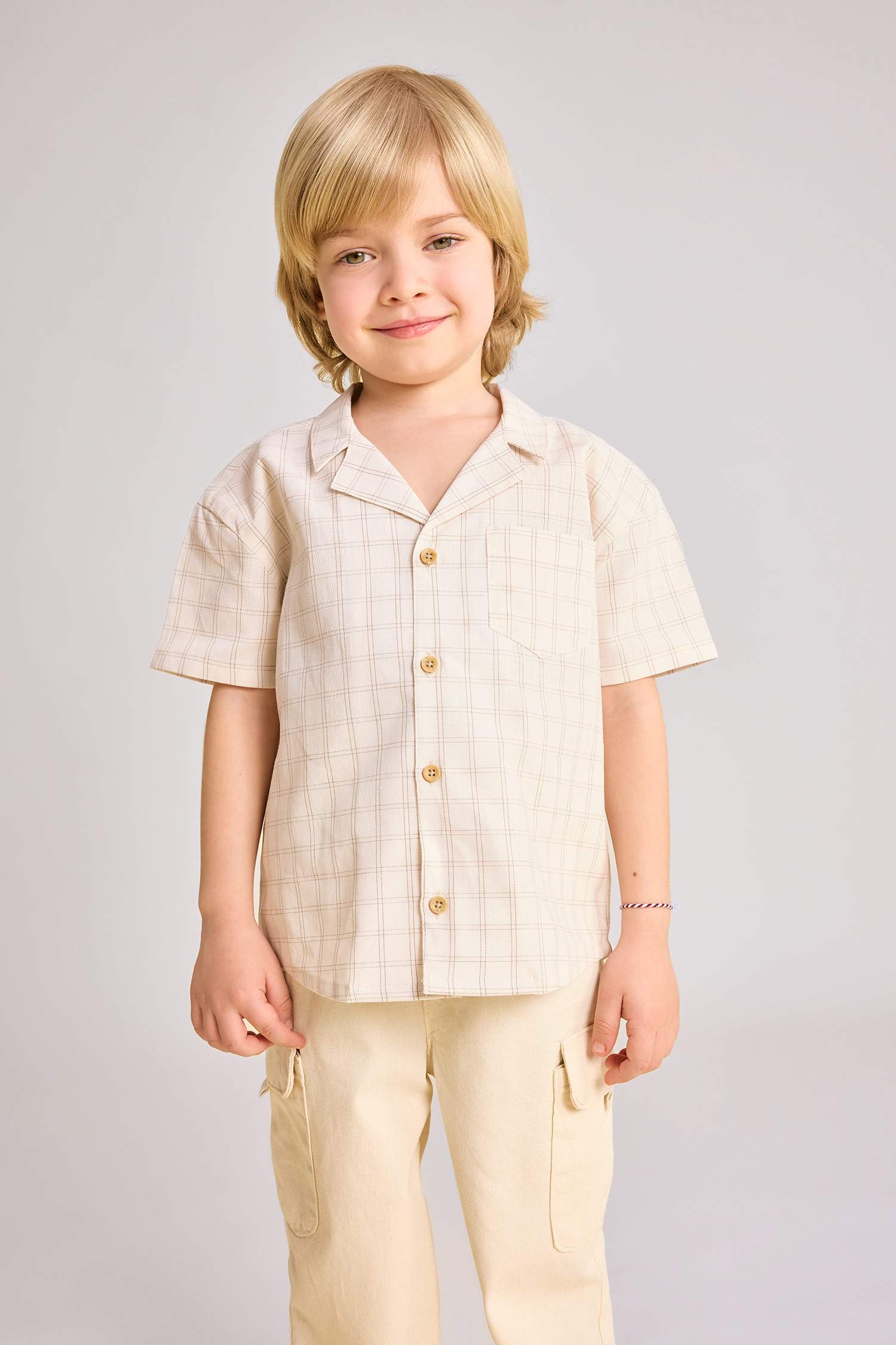 Рубашка в клетку с коротким рукавом для малышей мальчиков
