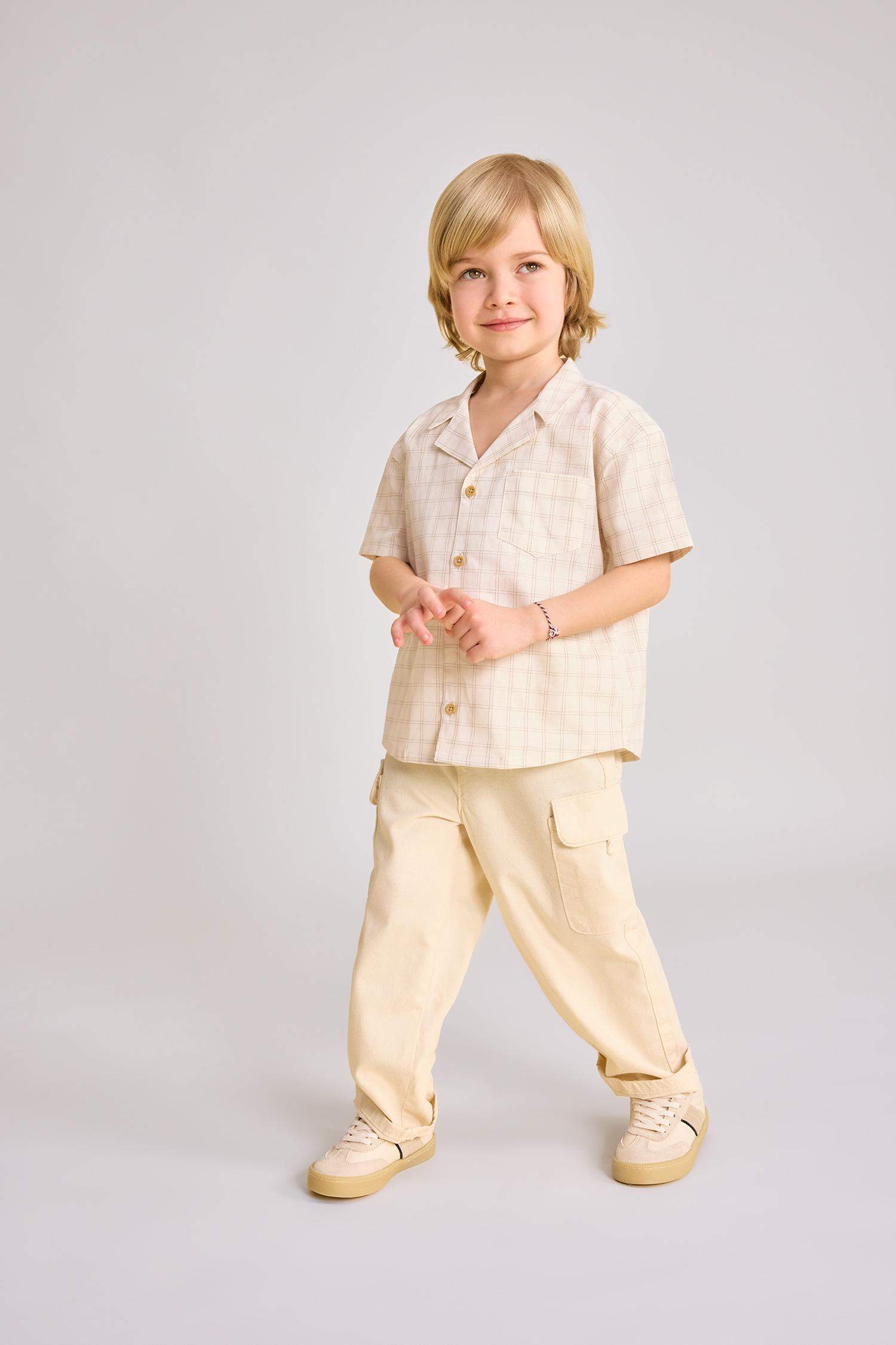 Рубашка в клетку с коротким рукавом для малышей мальчиков
