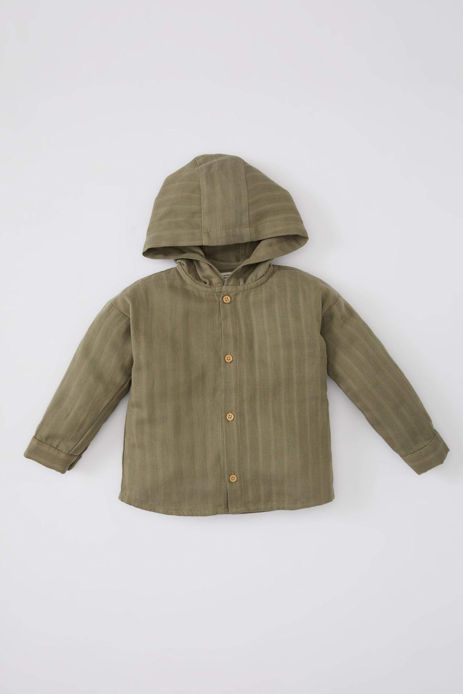 Baby Boy Hooded Textured Long Sleeve Shirt