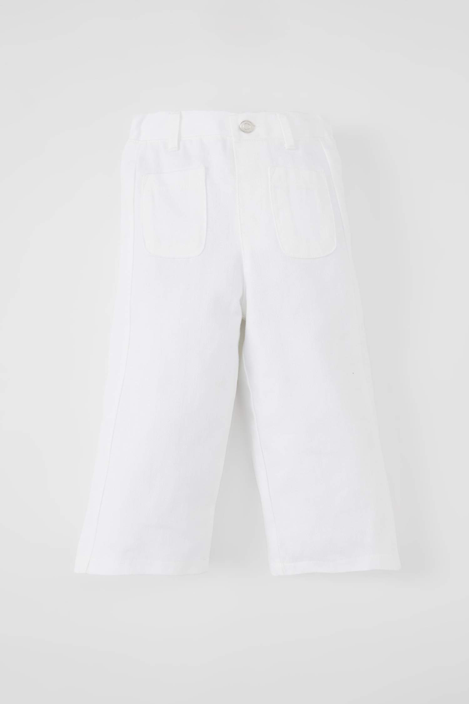 بنطلون بيبي بناتي وايد ليج جبردين برجل واسع بجيب