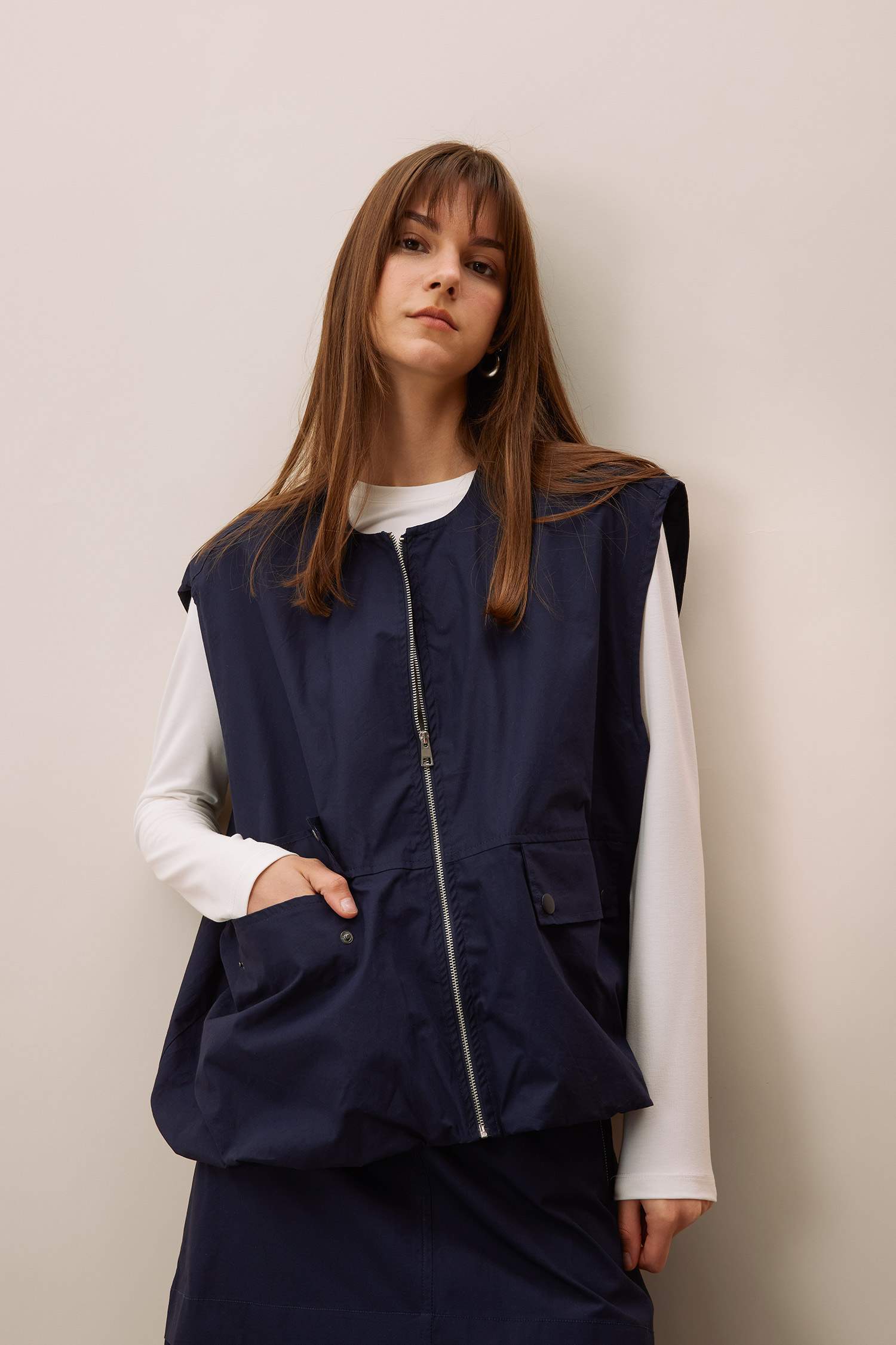 Zippered Poplin Vest