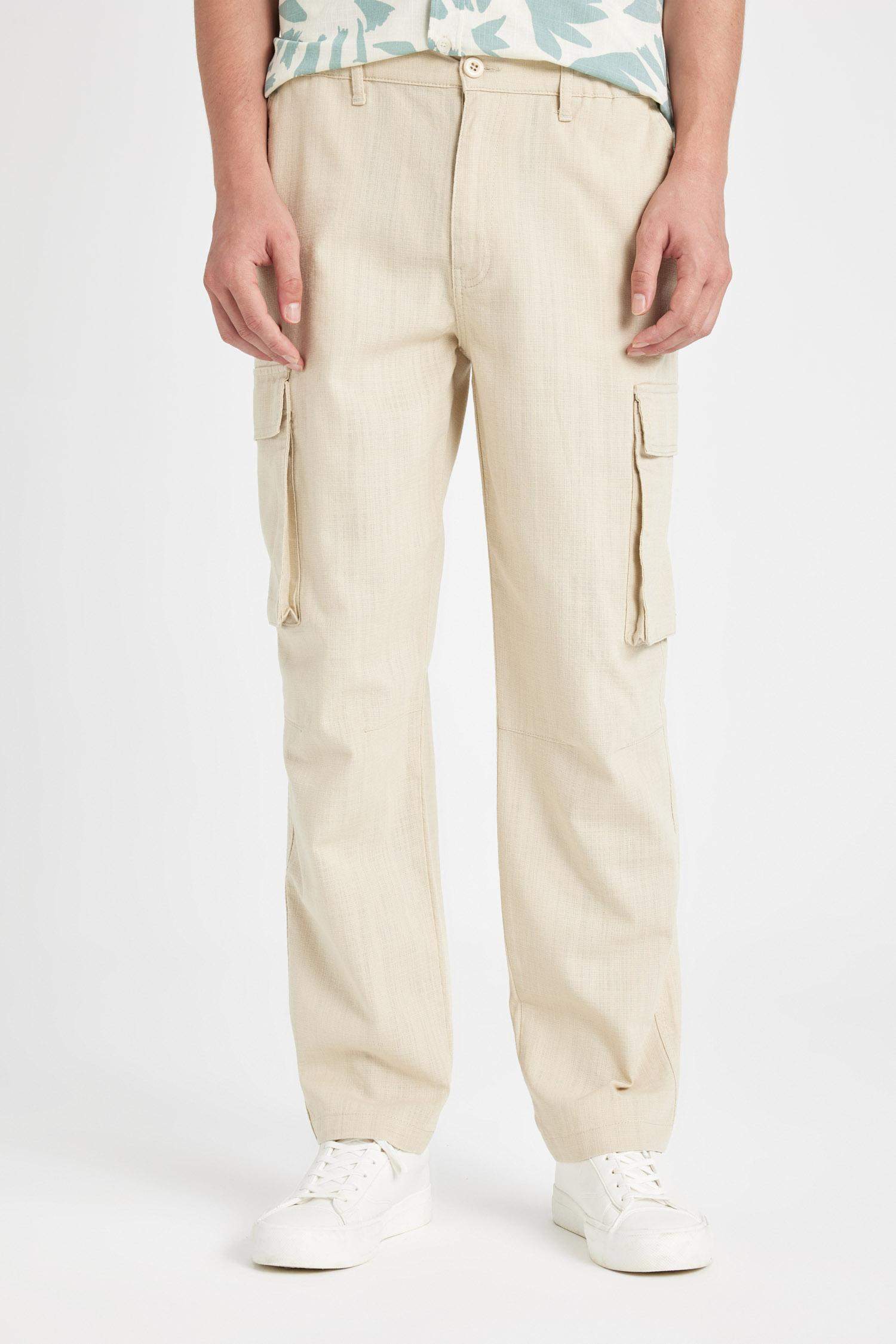 Wide Leg Bol Rahat Kesim Kargo Cepli Keten Görünümlü Yazlık Pantolon