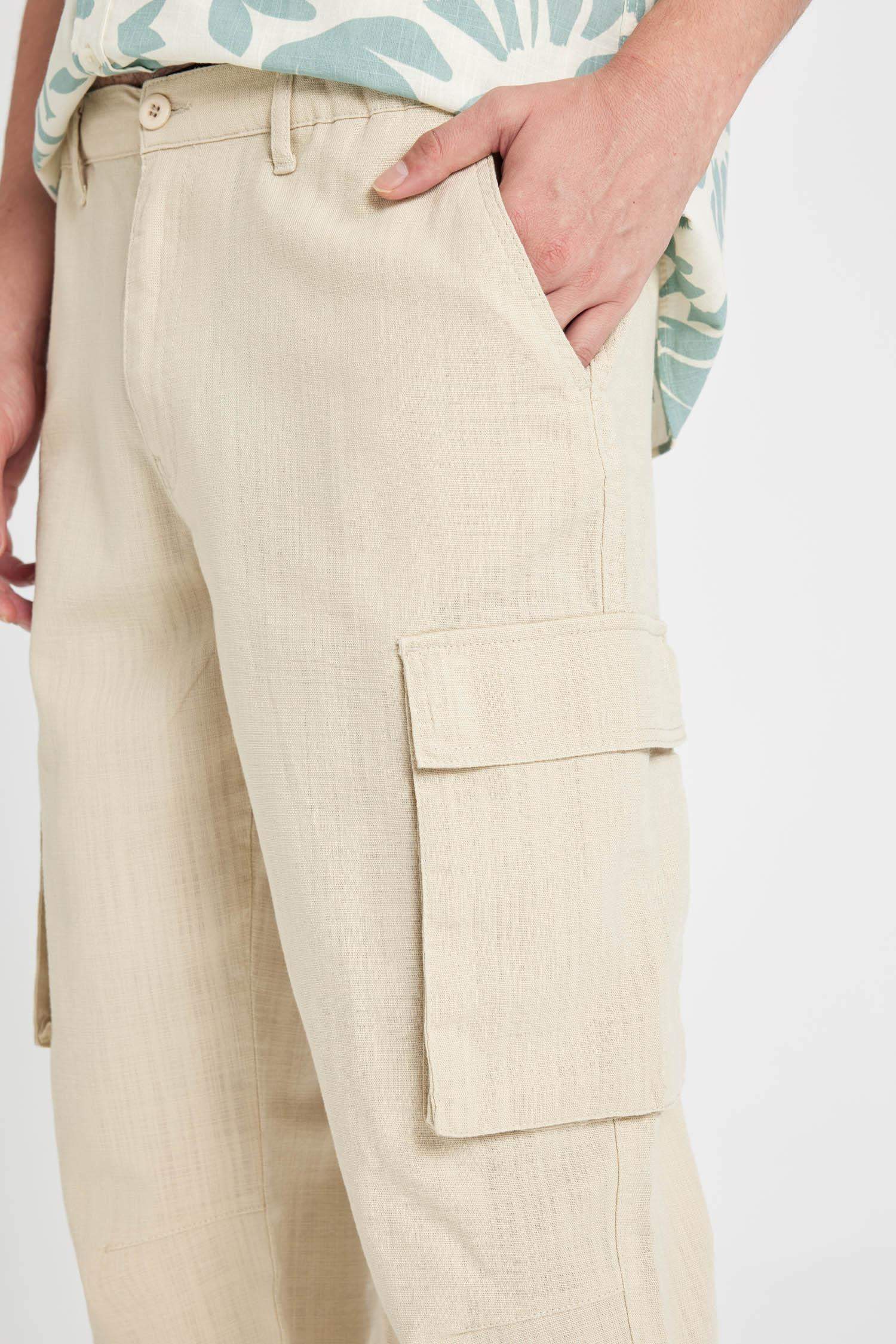 Wide Leg Bol Rahat Kesim Kargo Cepli Keten Görünümlü Yazlık Pantolon