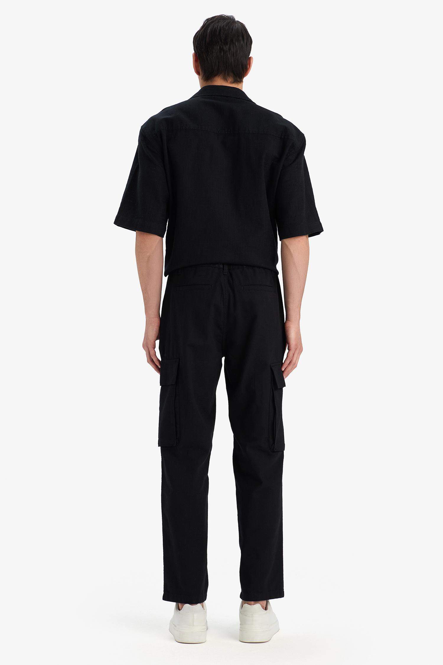 بنطرون كارجو صيفي ذو مظهر كتاني وايد ليج برجل واسع بجيب