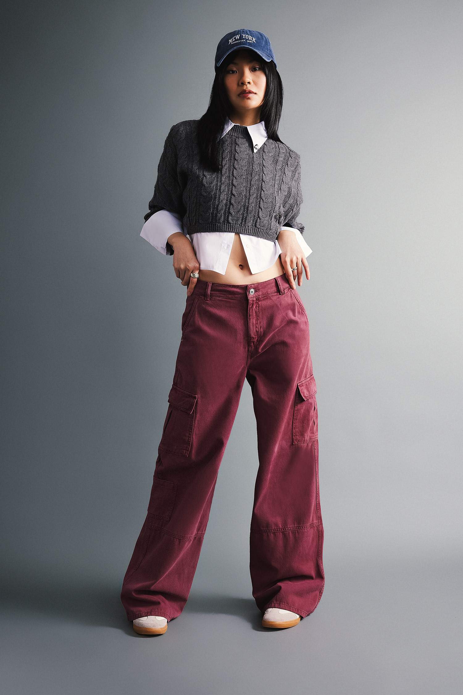 Bordeaux Woman Wide Leg Cargo Gabardine Trousers 3046240 | DeFacto