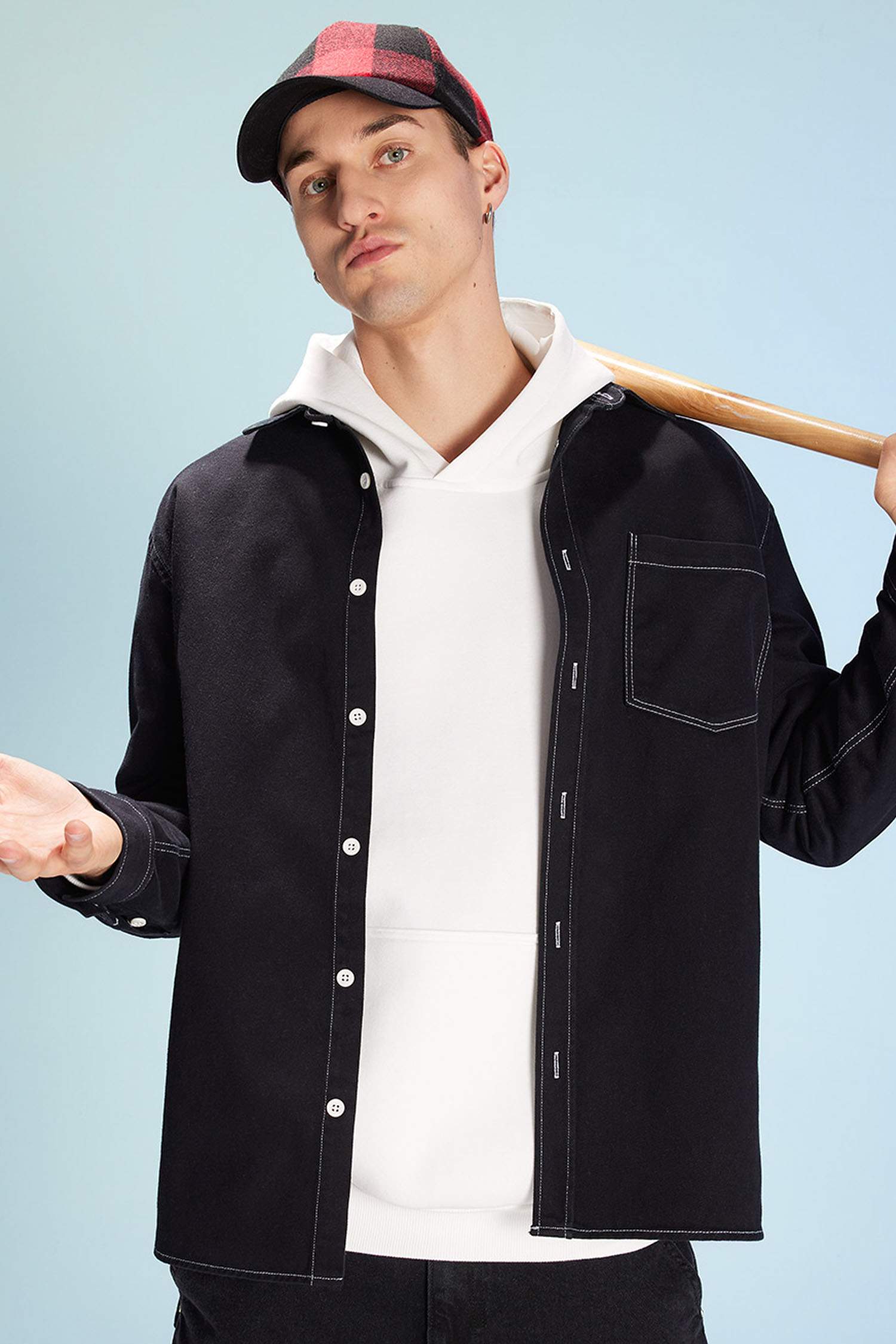 قميص كم طويل قطن قصة مريحة