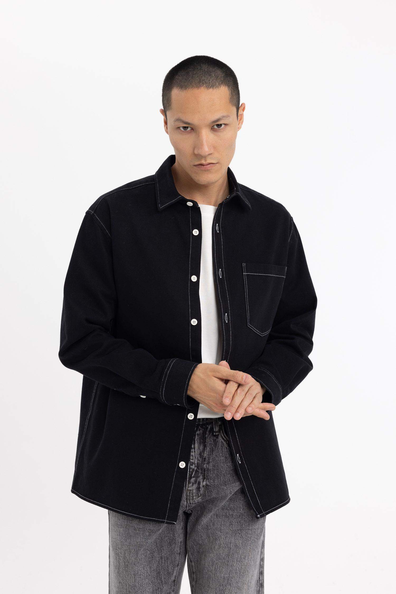 قميص كم طويل قطن قصة مريحة