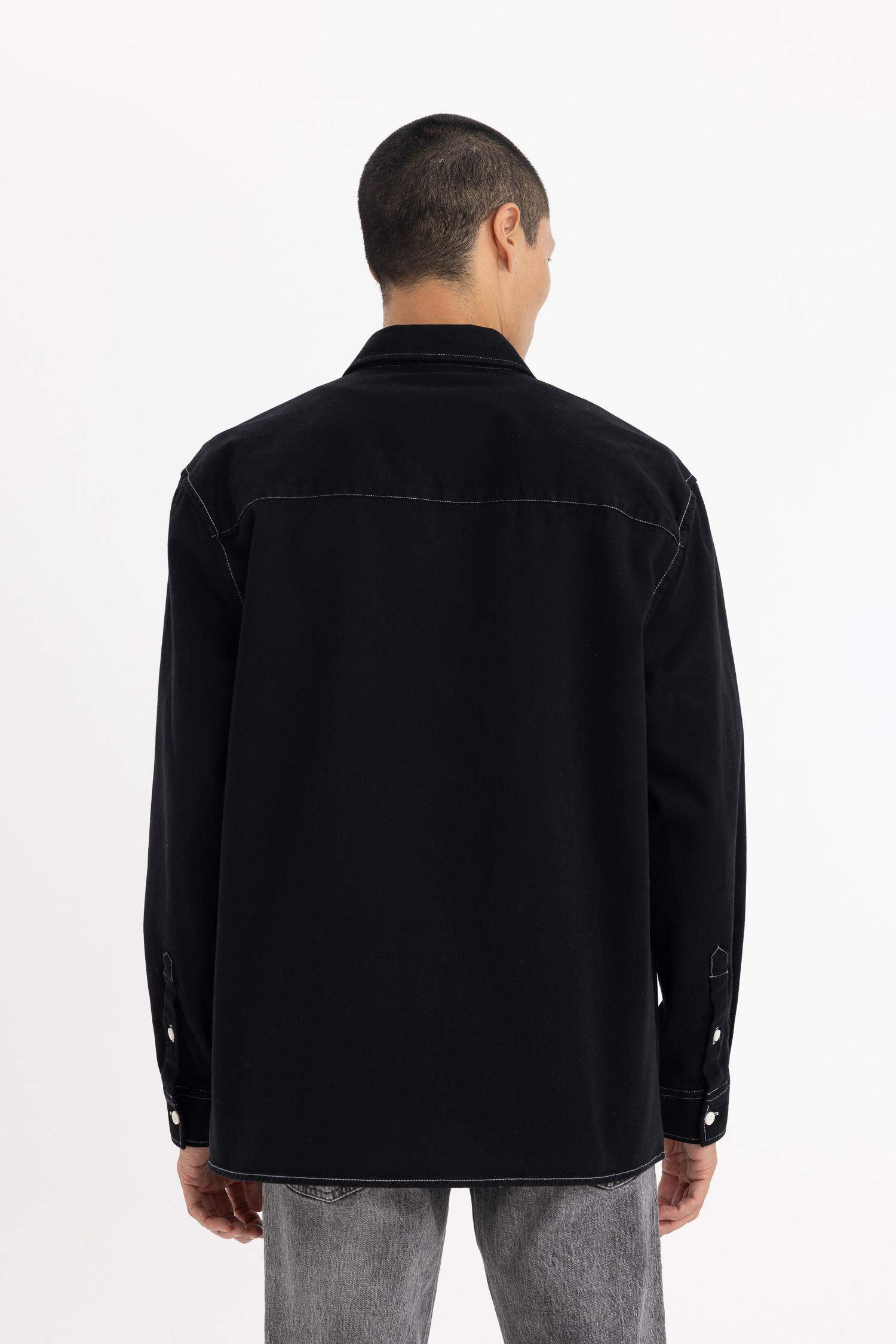 قميص كم طويل قطن قصة مريحة